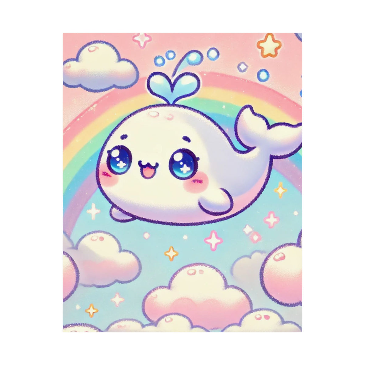 Kawaii Rainbow Whale Pastel Cloud Wall Art Poster