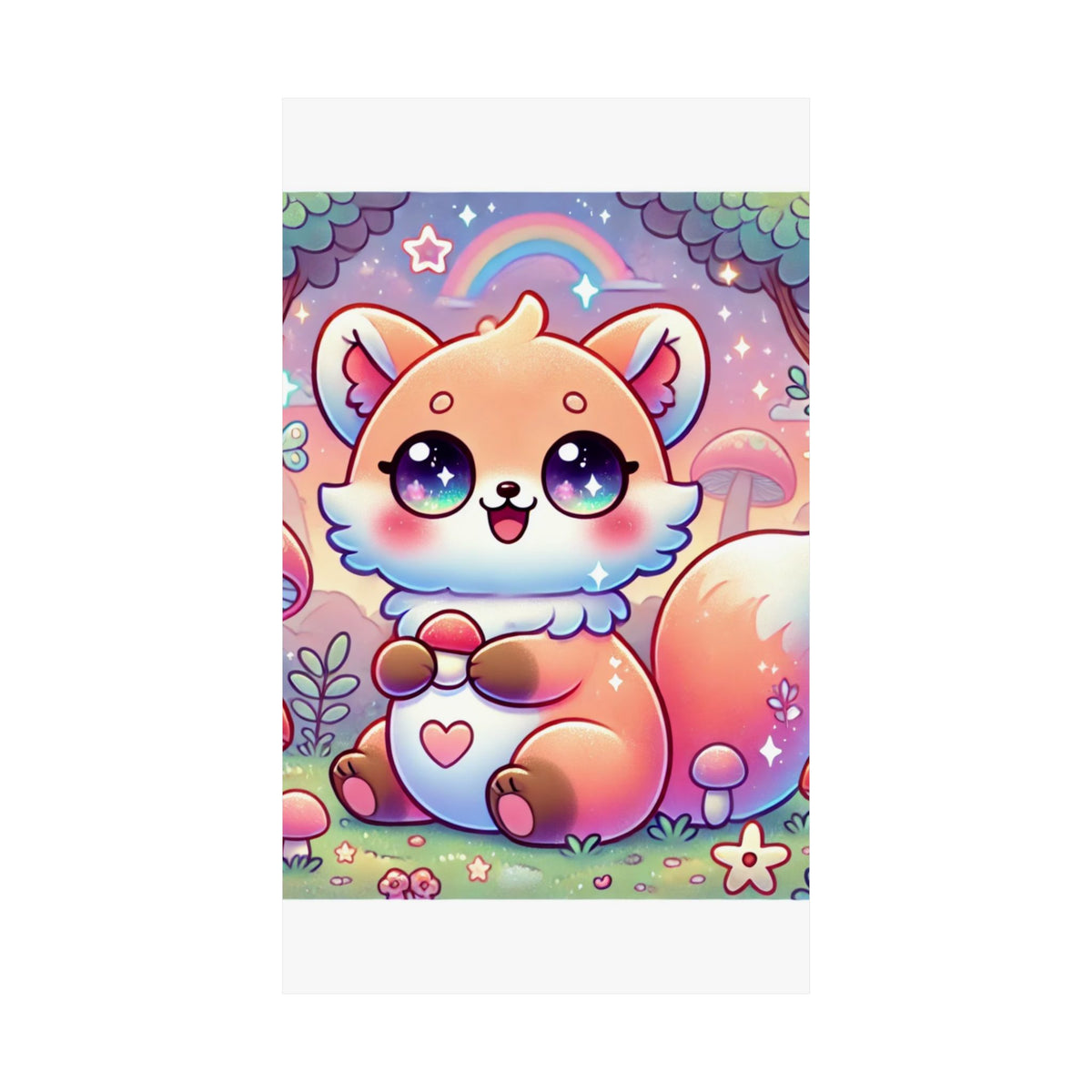 Pastel Woodland Fox Mushroom Kawaii Wall Art Poster