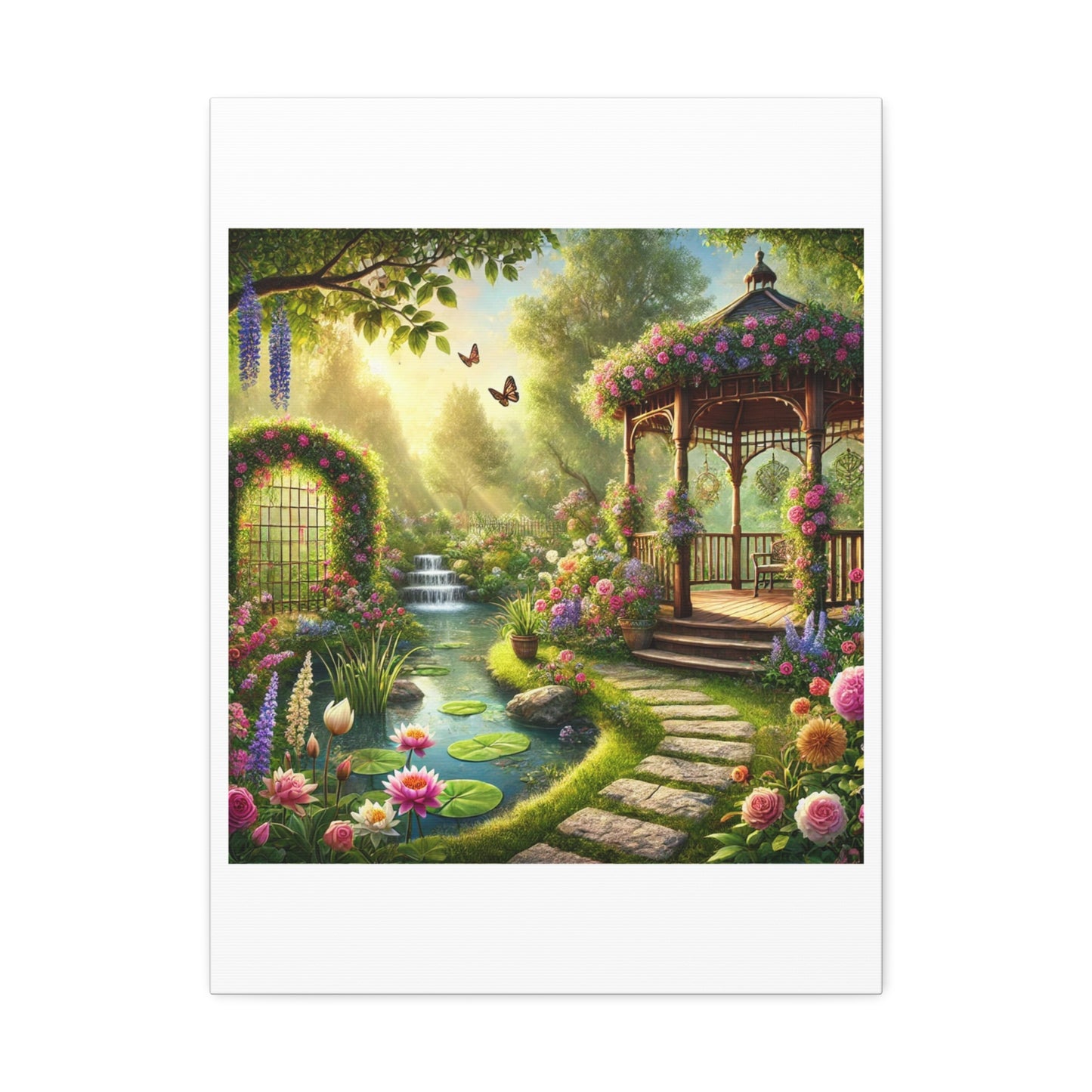 Sunlit Rose Gazebo Cottage Garden Canvas Wall Art