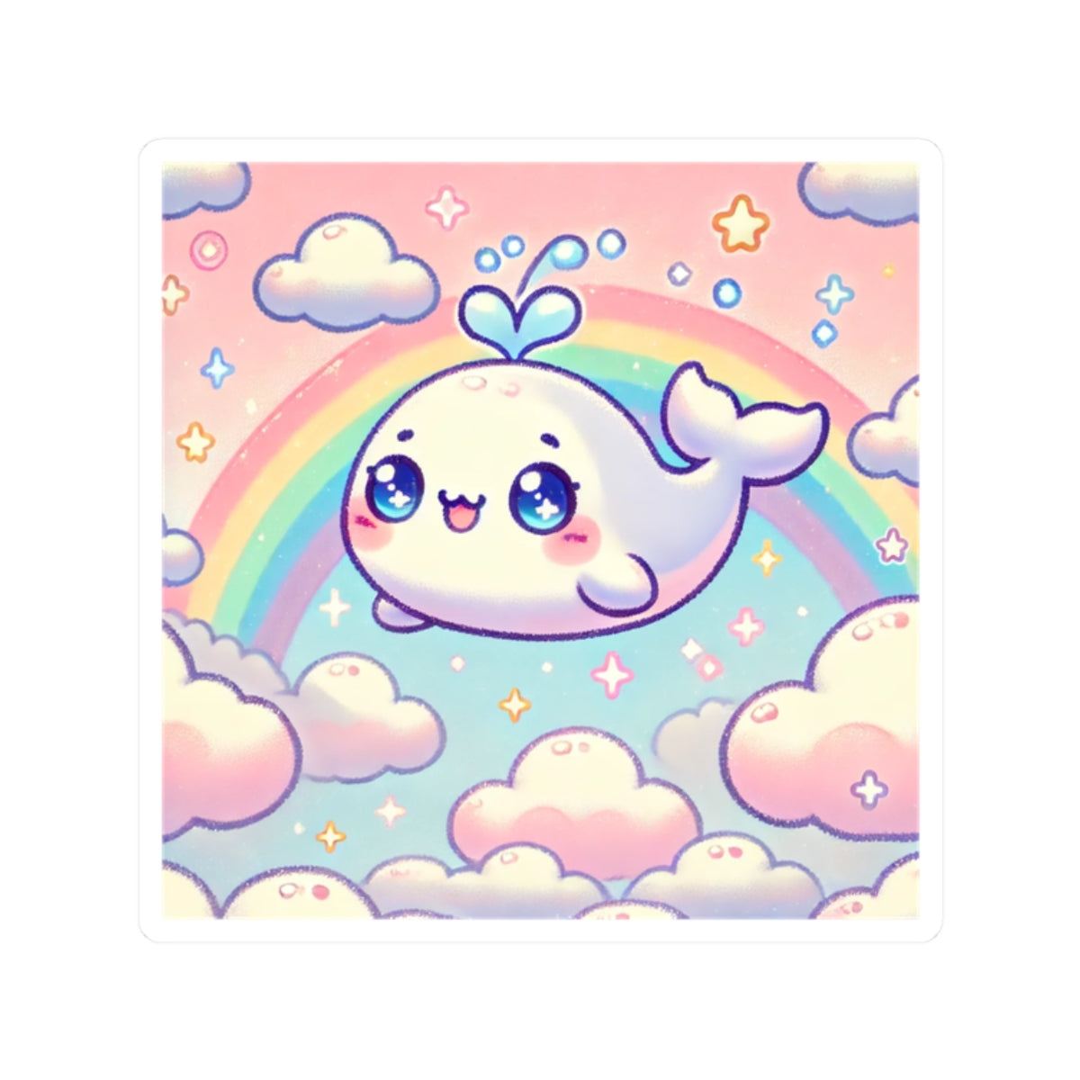 Kawaii Rainbow Whale Pastel Cloud Sticker