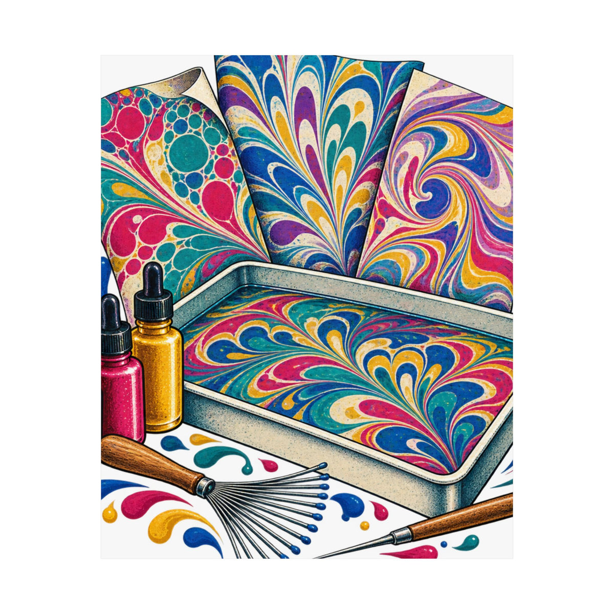 Colorful Paper Marbling Workshop Poster