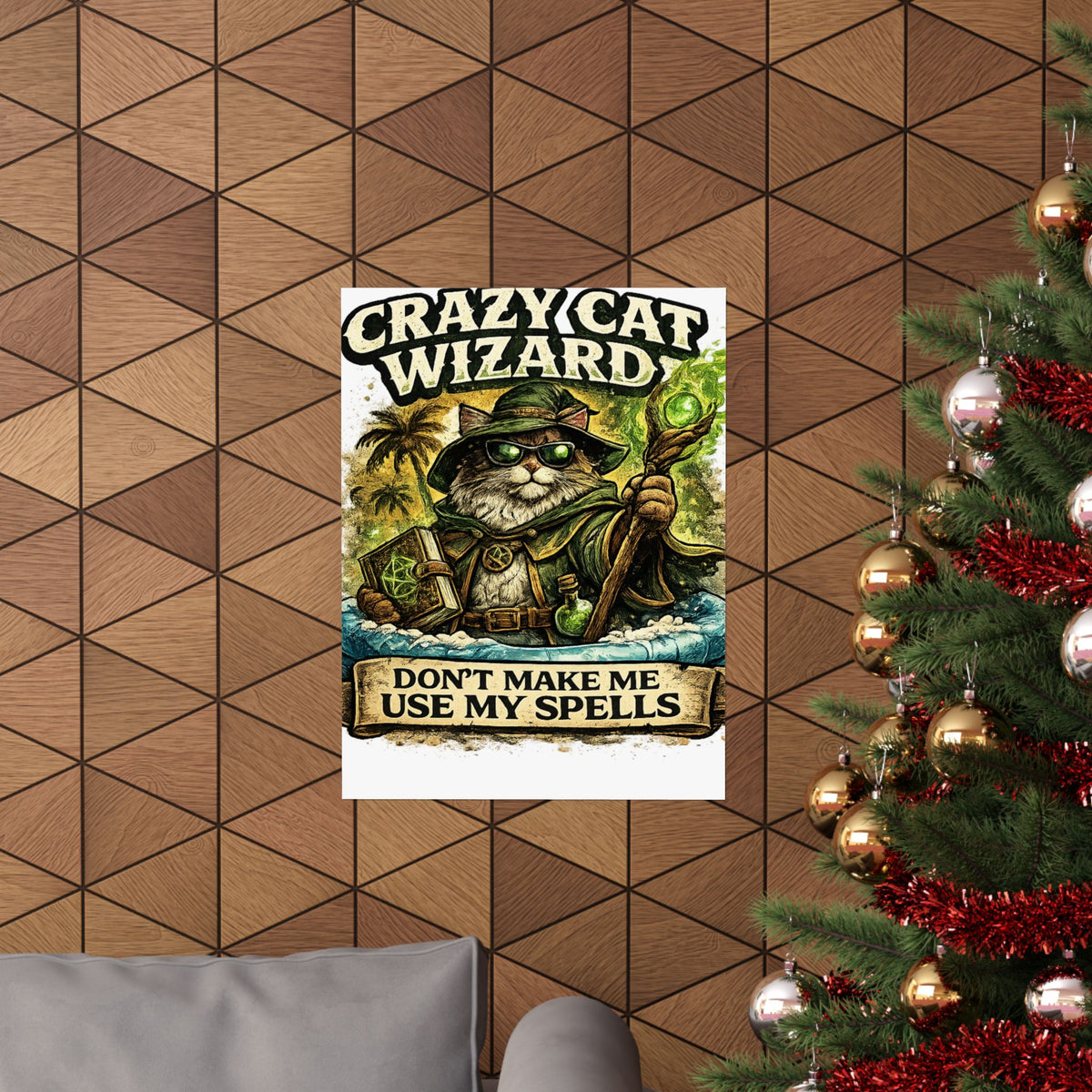 Crazy Cat Wizard Funny Fantasy Magic Art Poster