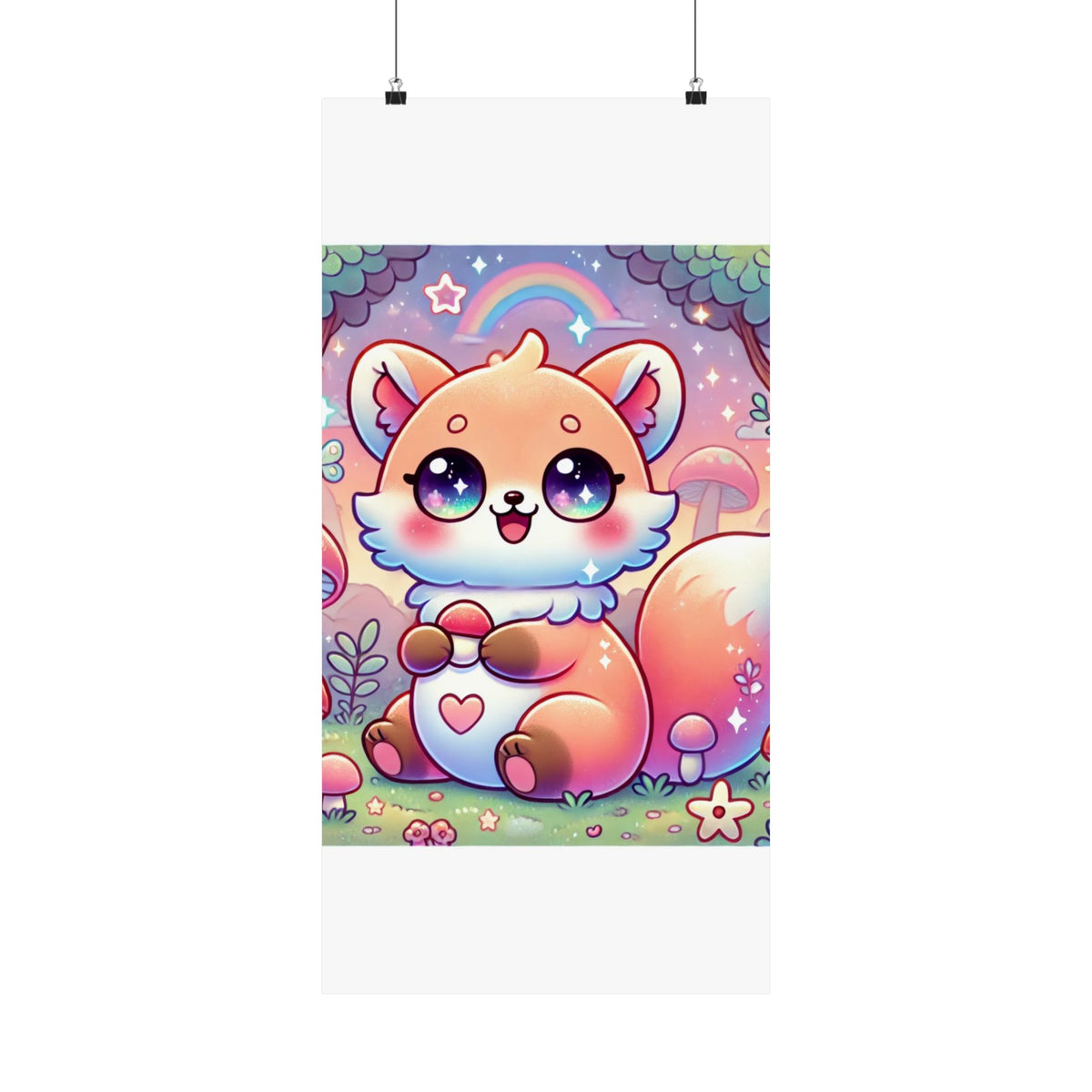 Pastel Woodland Fox Mushroom Kawaii Wall Art Poster