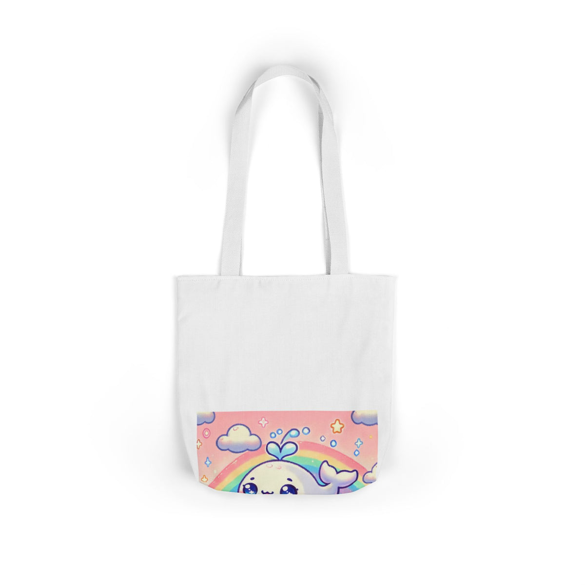 Kawaii Rainbow Whale Pastel Cloud Canvas Tote Bag