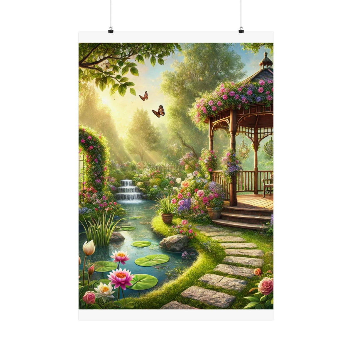 Sunlit Rose Gazebo Cottage Garden Wall Art Poster