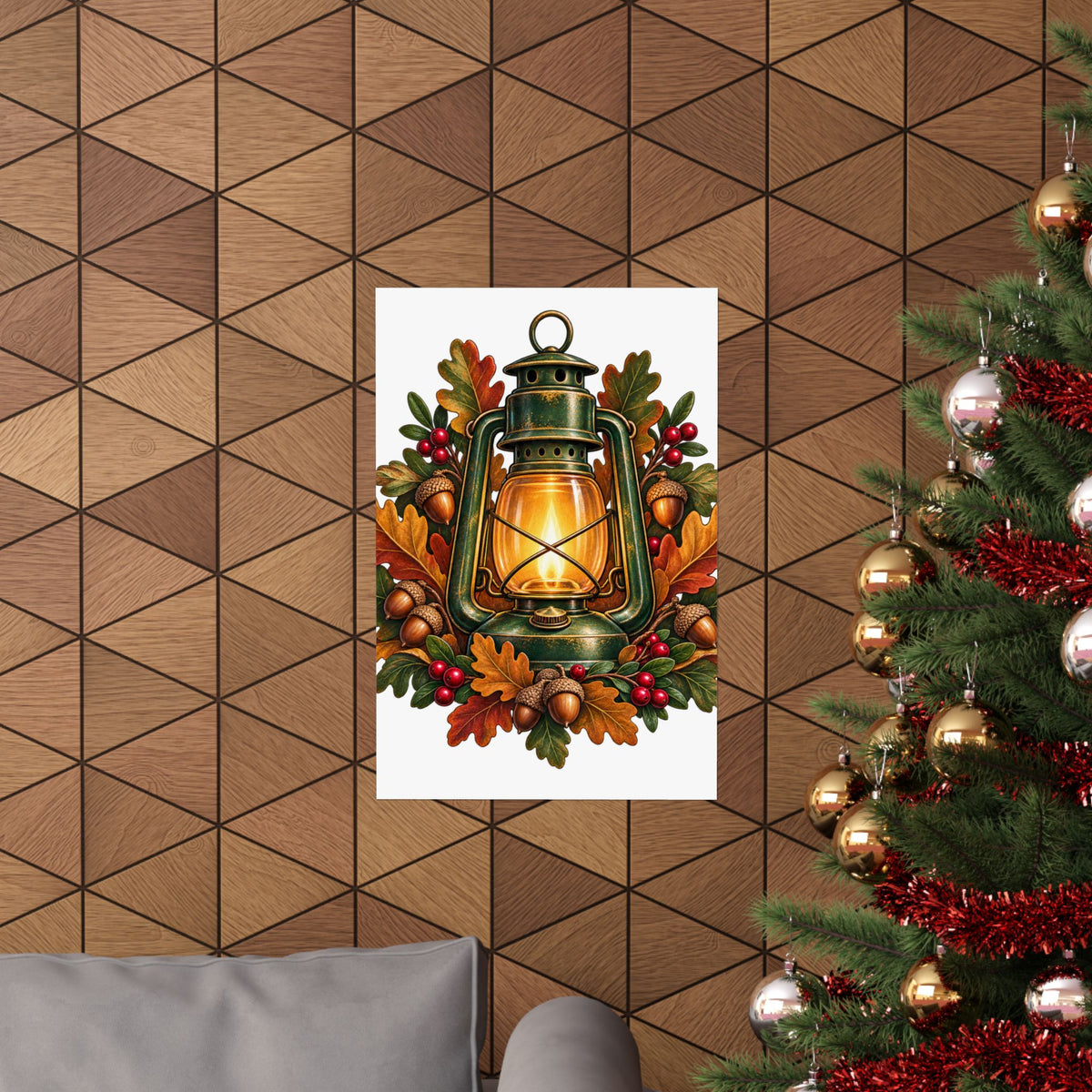 Autumn Oak Lantern and Acorns Poster