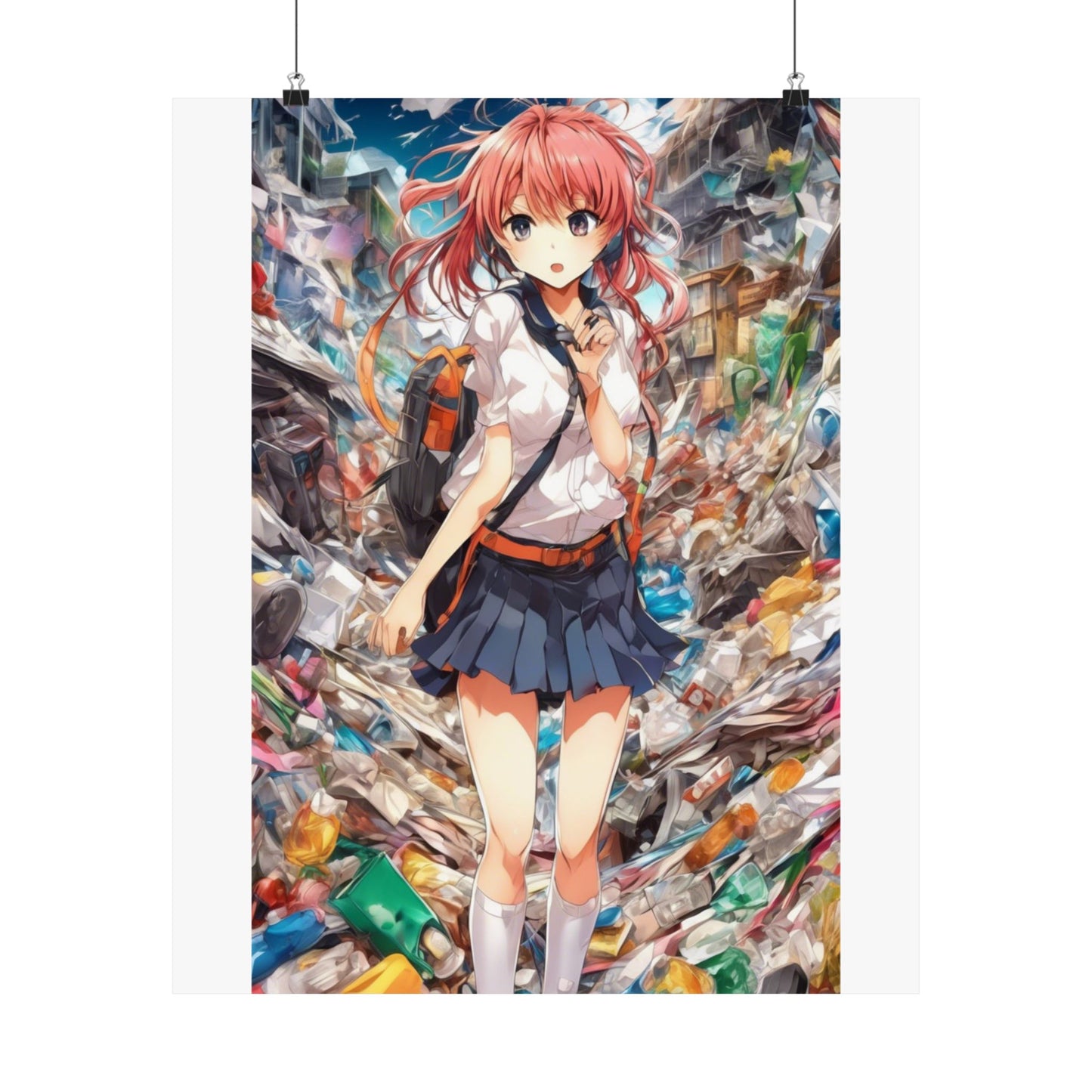 Recycling Day Anime Schoolgirl Eco Street Art Poster