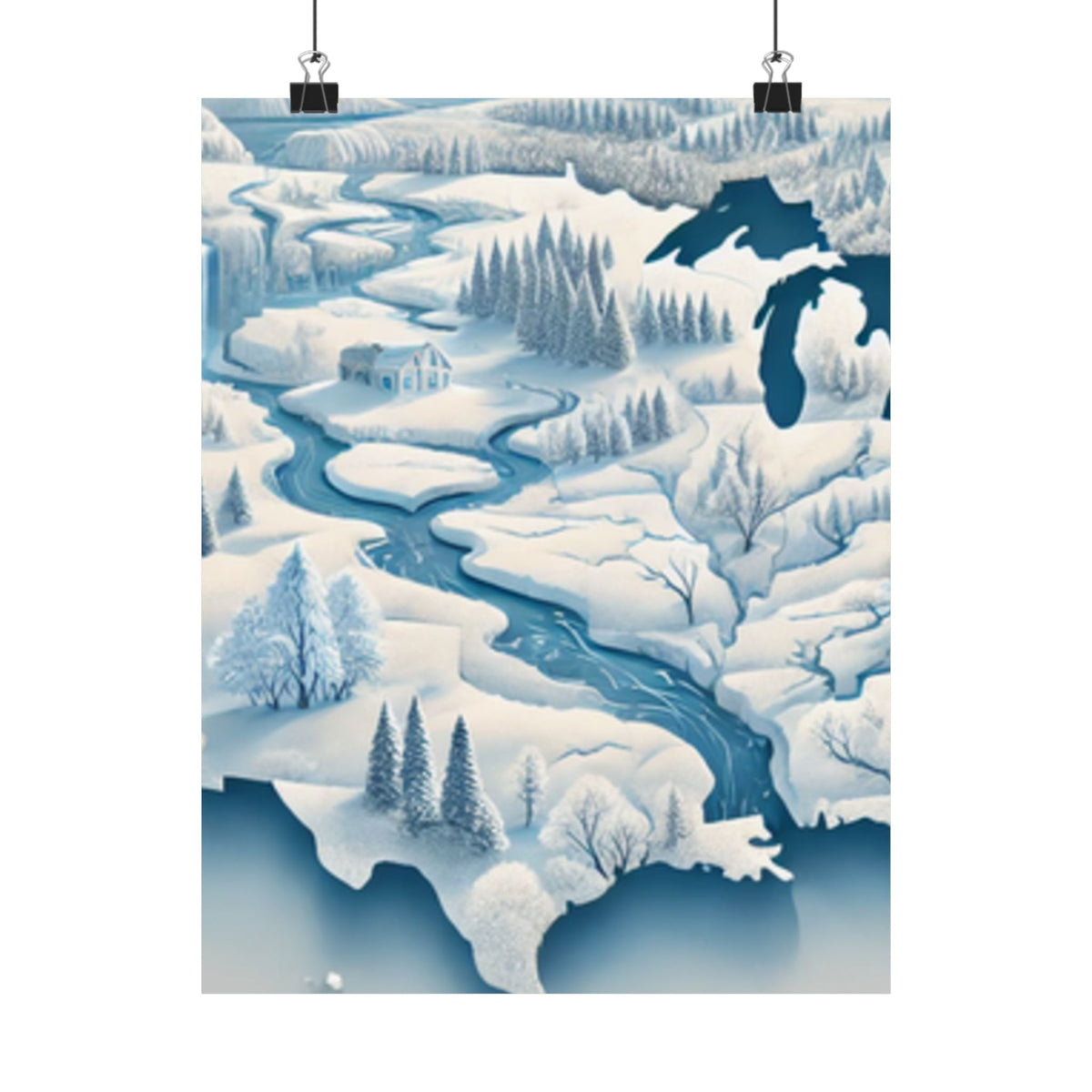 Winter USA Dreamscape Snowy Map Poster Wall Art Decor