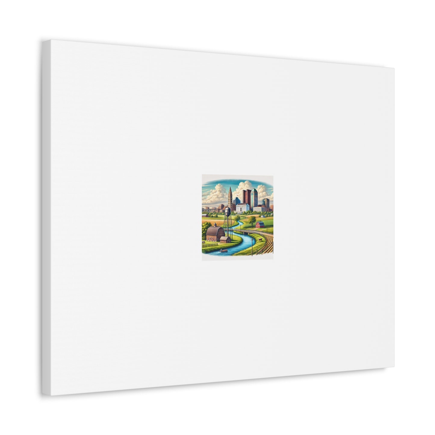 Rural River City Skyline Hometown Landscape Canvas Wall Art