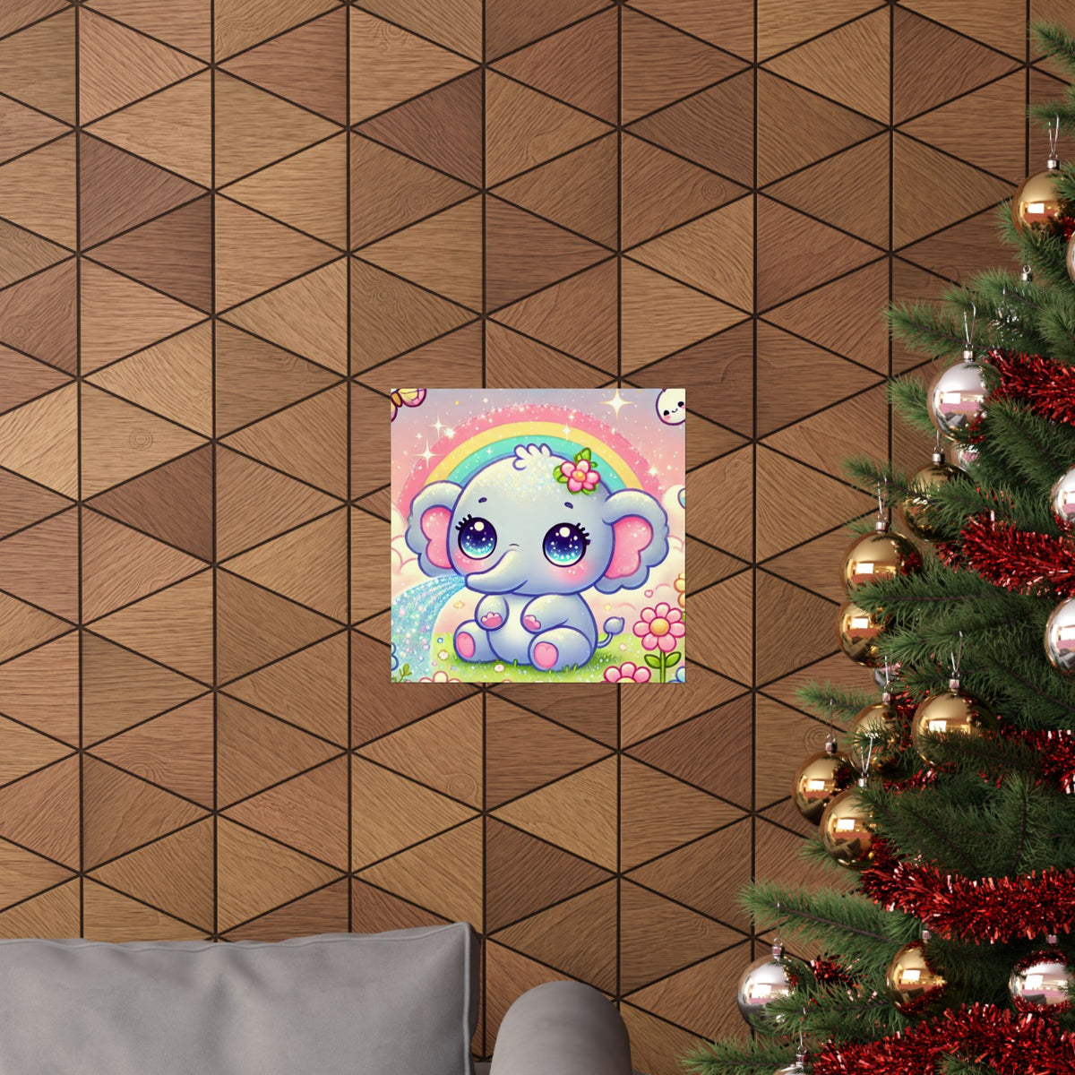 Pastel Rainbow Baby Elephant Floral Wall Art Poster