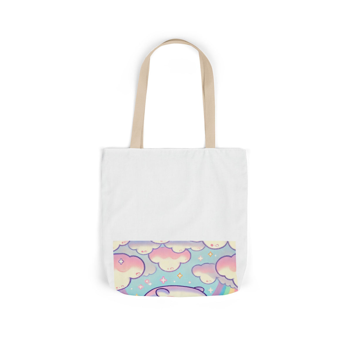 Kawaii Rainbow Whale Pastel Cloud Canvas Tote Bag