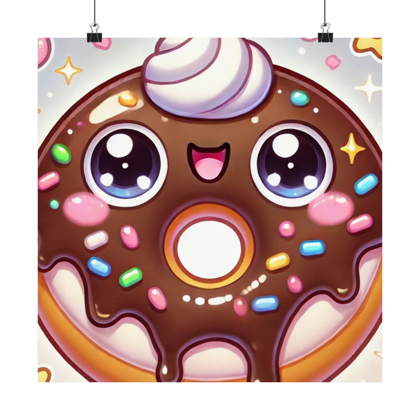Kawaii Chocolate Donut Cute Dessert Art Poster