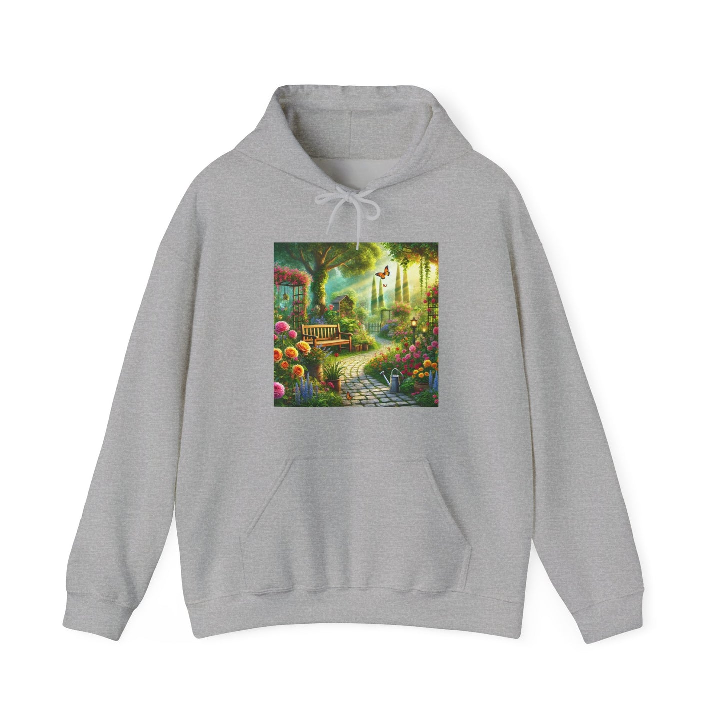 Sunlit Spring Flower Garden Bench Hoodie