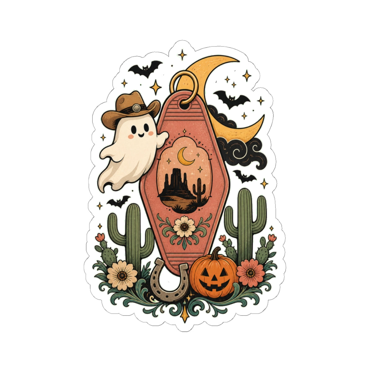 Haunted Desert Keytag Ghost Halloween Sticker