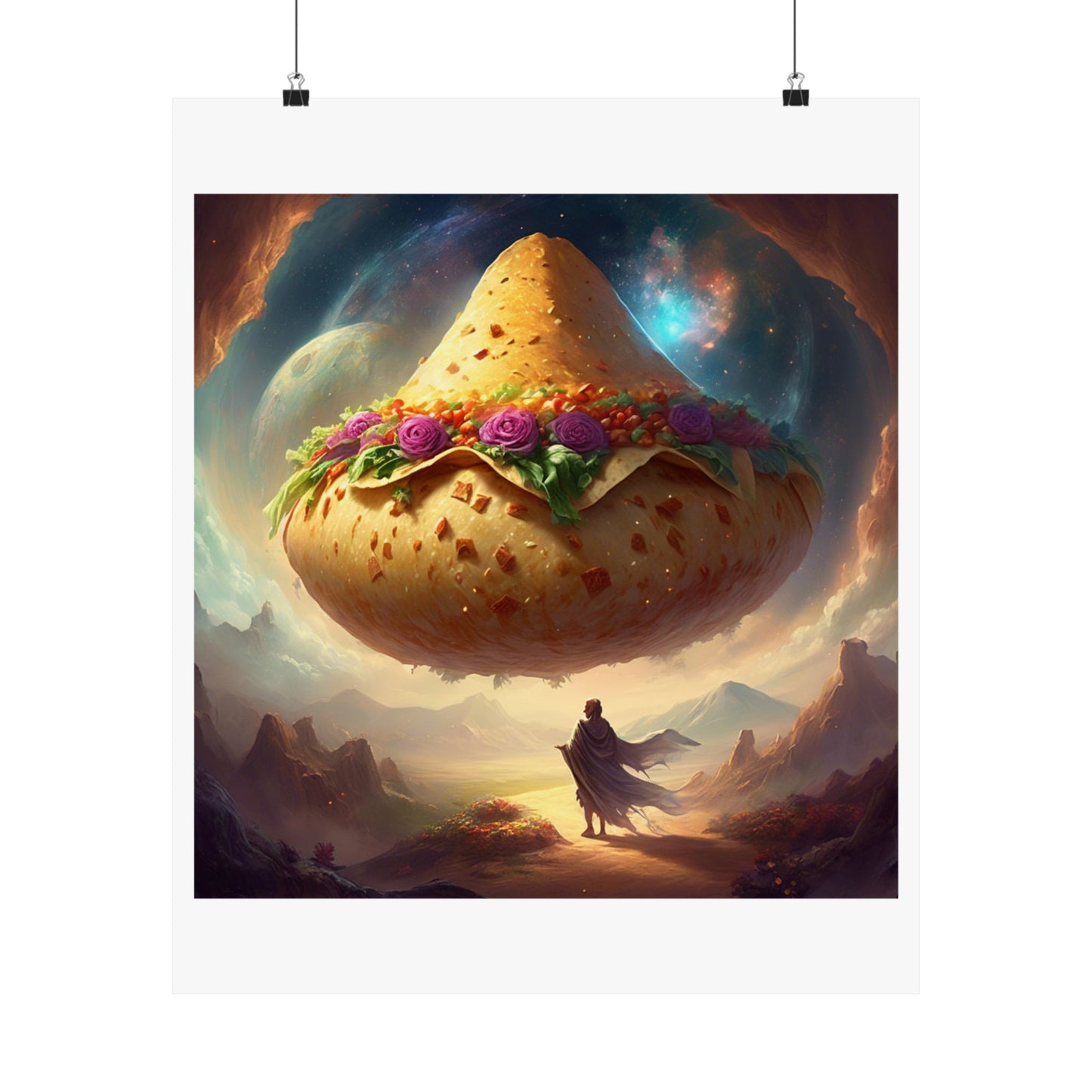 Cosmic Taco Planetoid Surreal Food Fantasy Art Poster