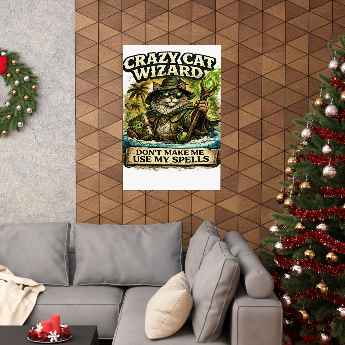 Crazy Cat Wizard Funny Fantasy Magic Art Poster