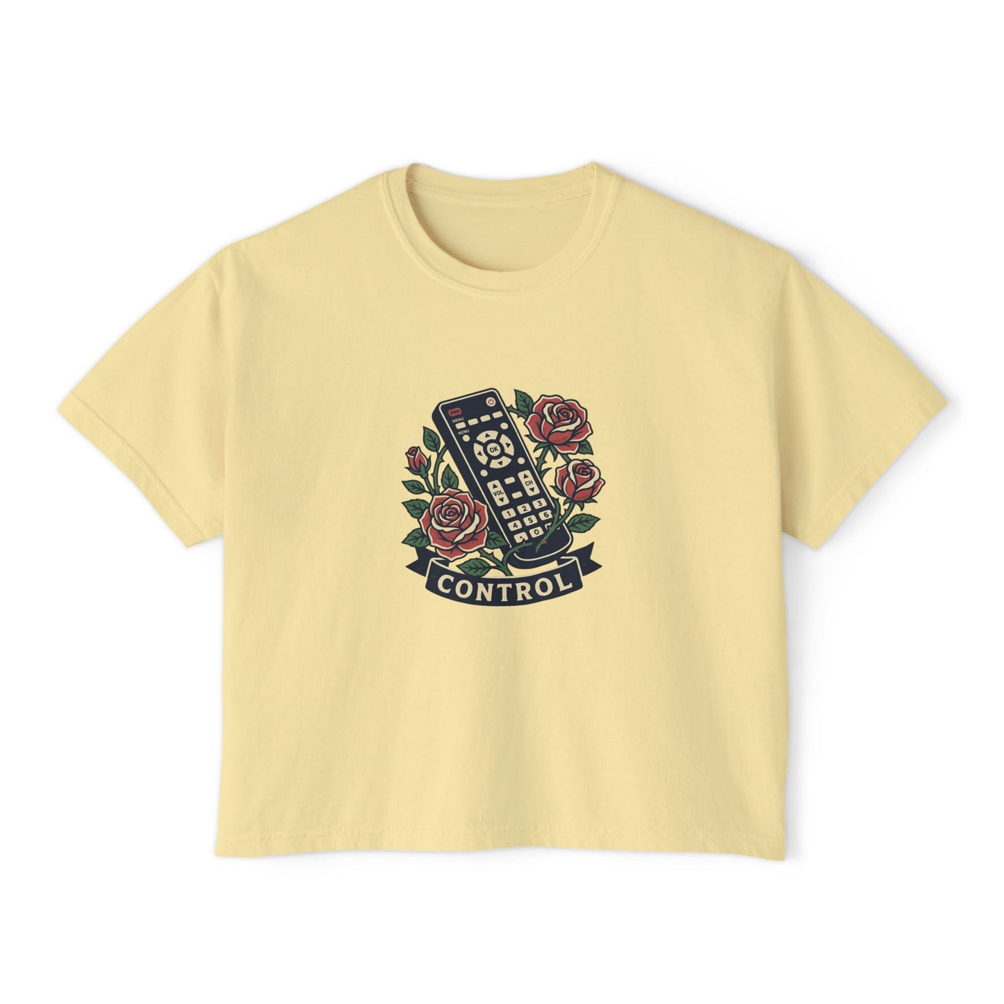 TV Remote with Roses Control Tee | Retro Remote, Floral Graphic Shirt T T-Shirt Women's Ladies Flowers Binge Watcher Gift