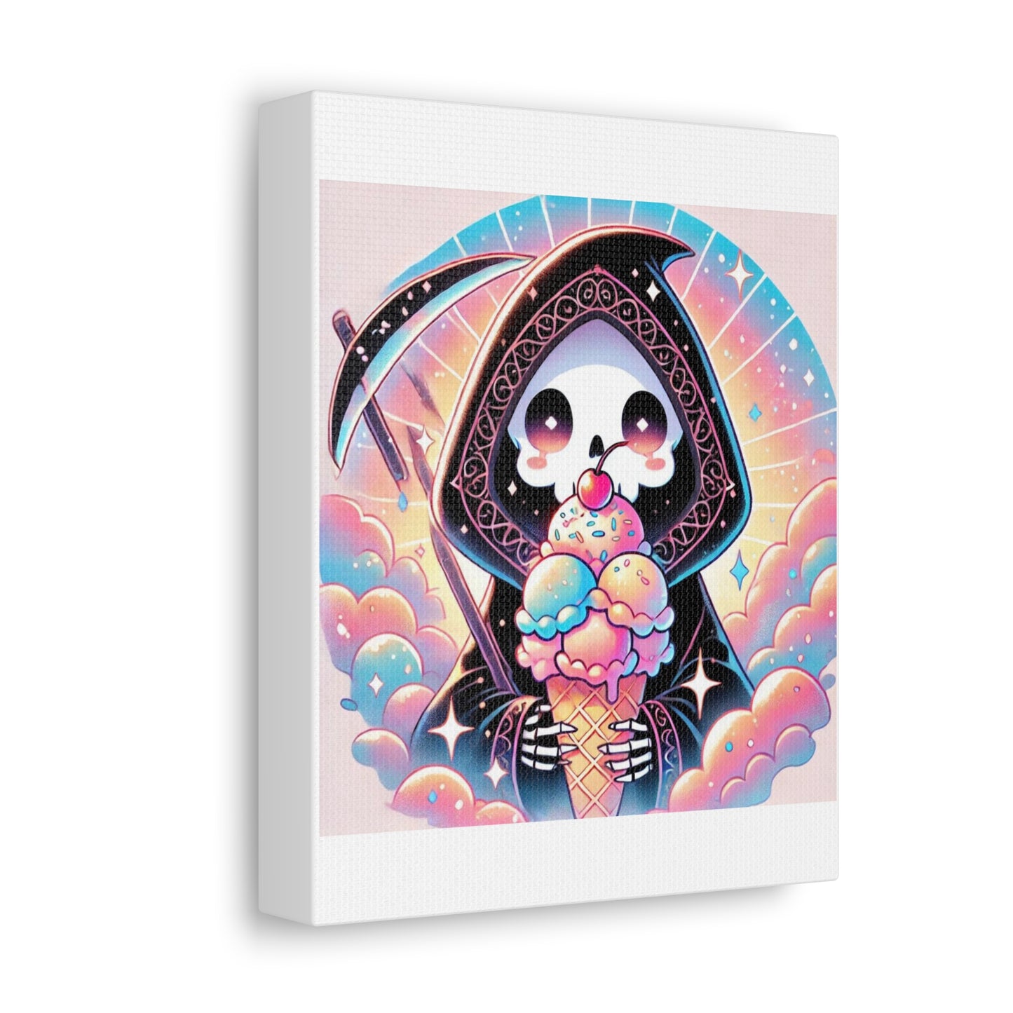 Cute Grim Reaper Ice Cream Pastel Canvas Art