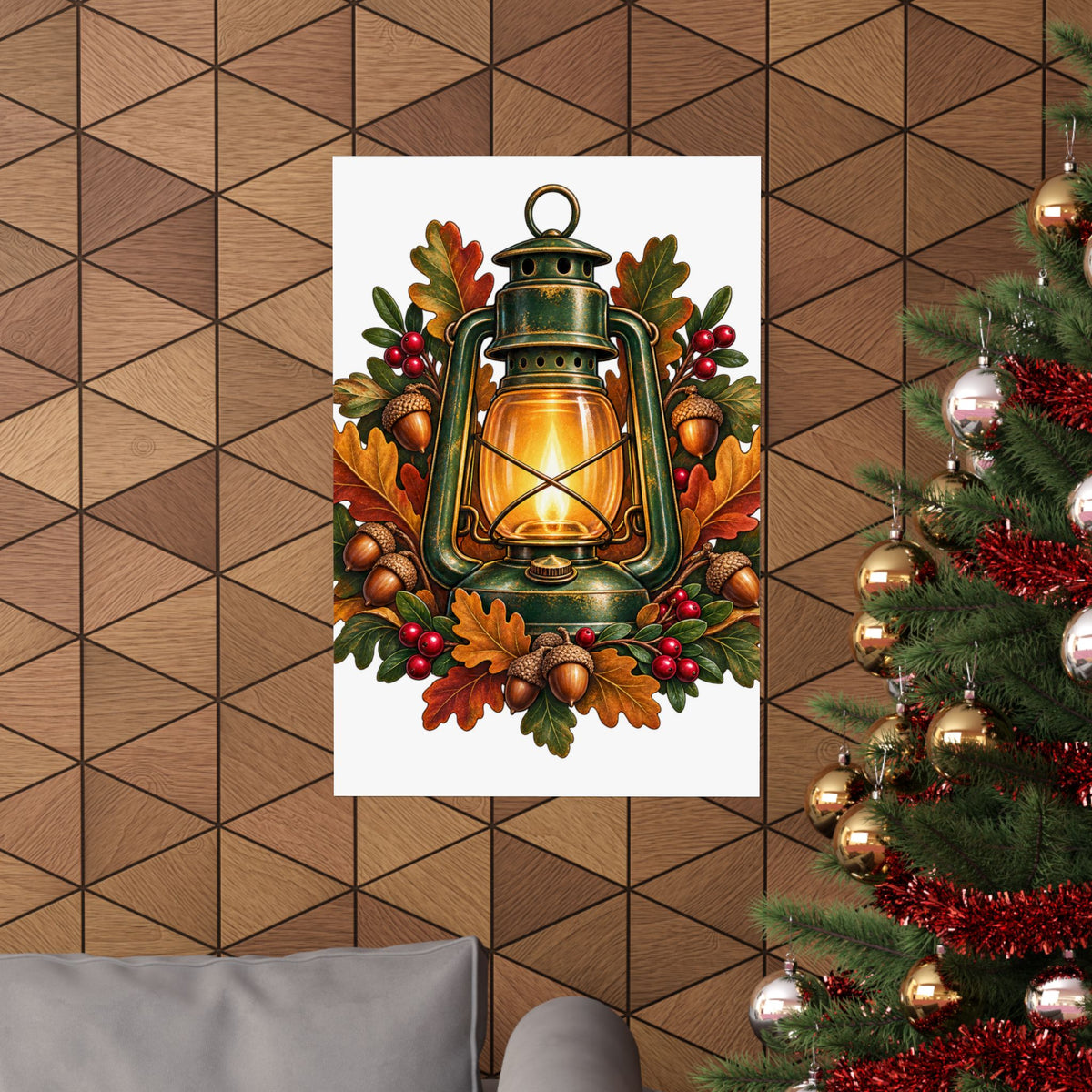 Autumn Oak Lantern and Acorns Poster