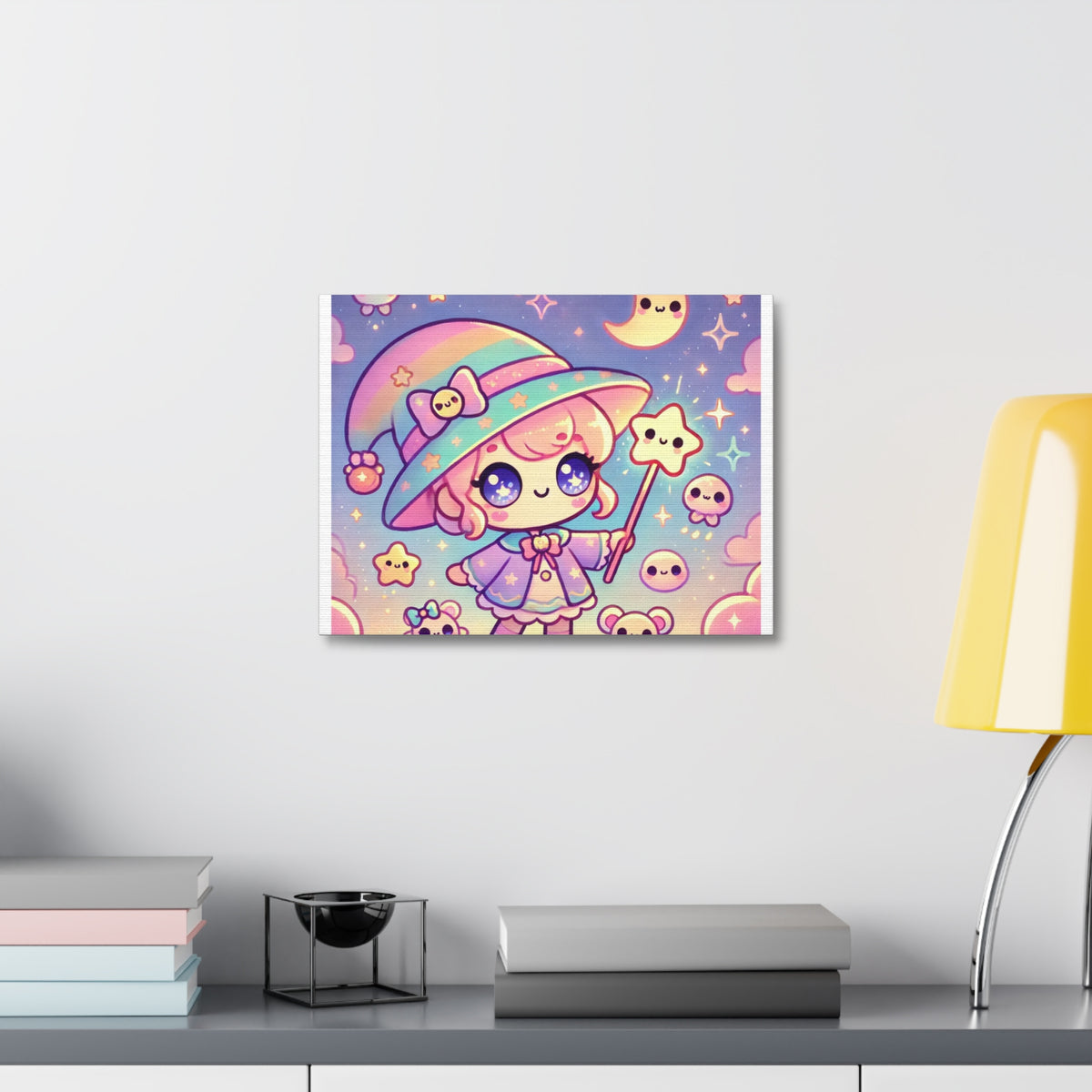 Kawaii Moon Wand Pastel Fantasy Canvas Wall Art