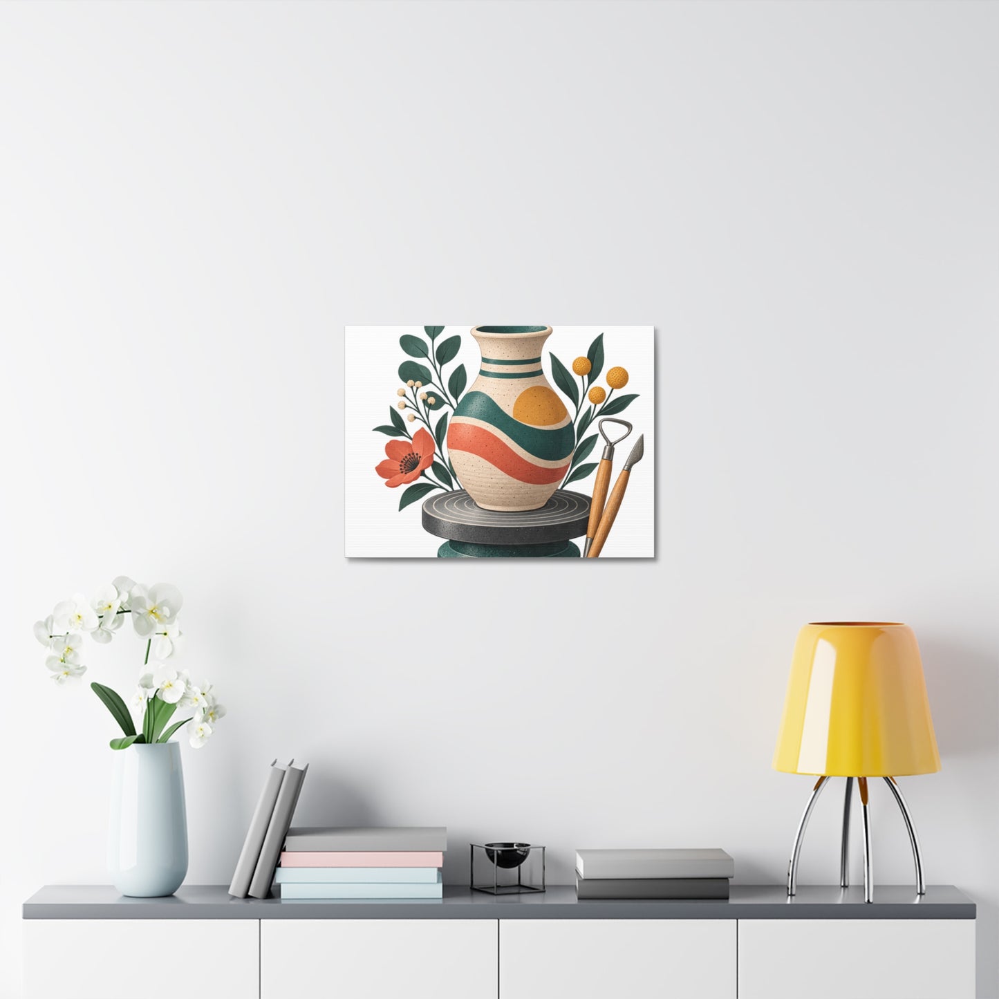 Midcentury Pottery Botanical Art Canvas