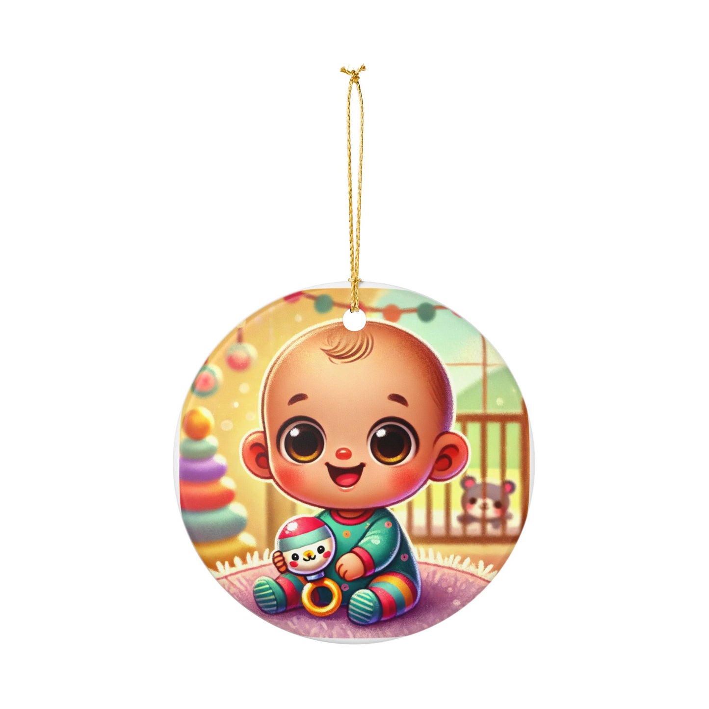 Cheerful Baby Nursery Playroom Art Ceramic Ornament, Holiday Keepsake and Gift
