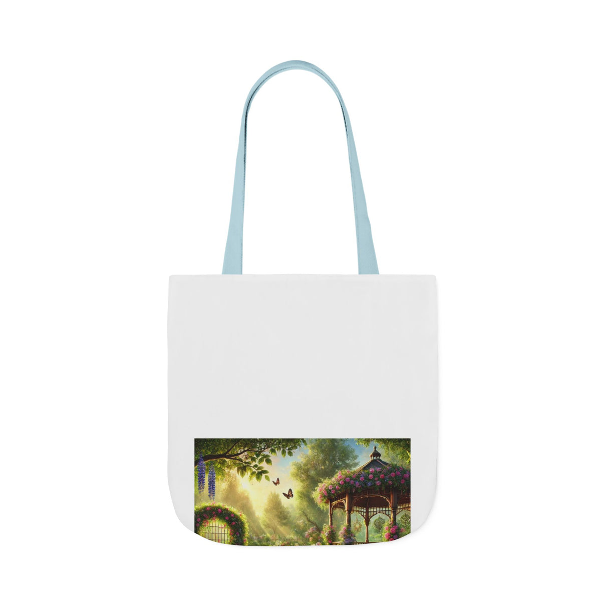 Sunlit Rose Gazebo Cottage Garden Canvas Tote Bag