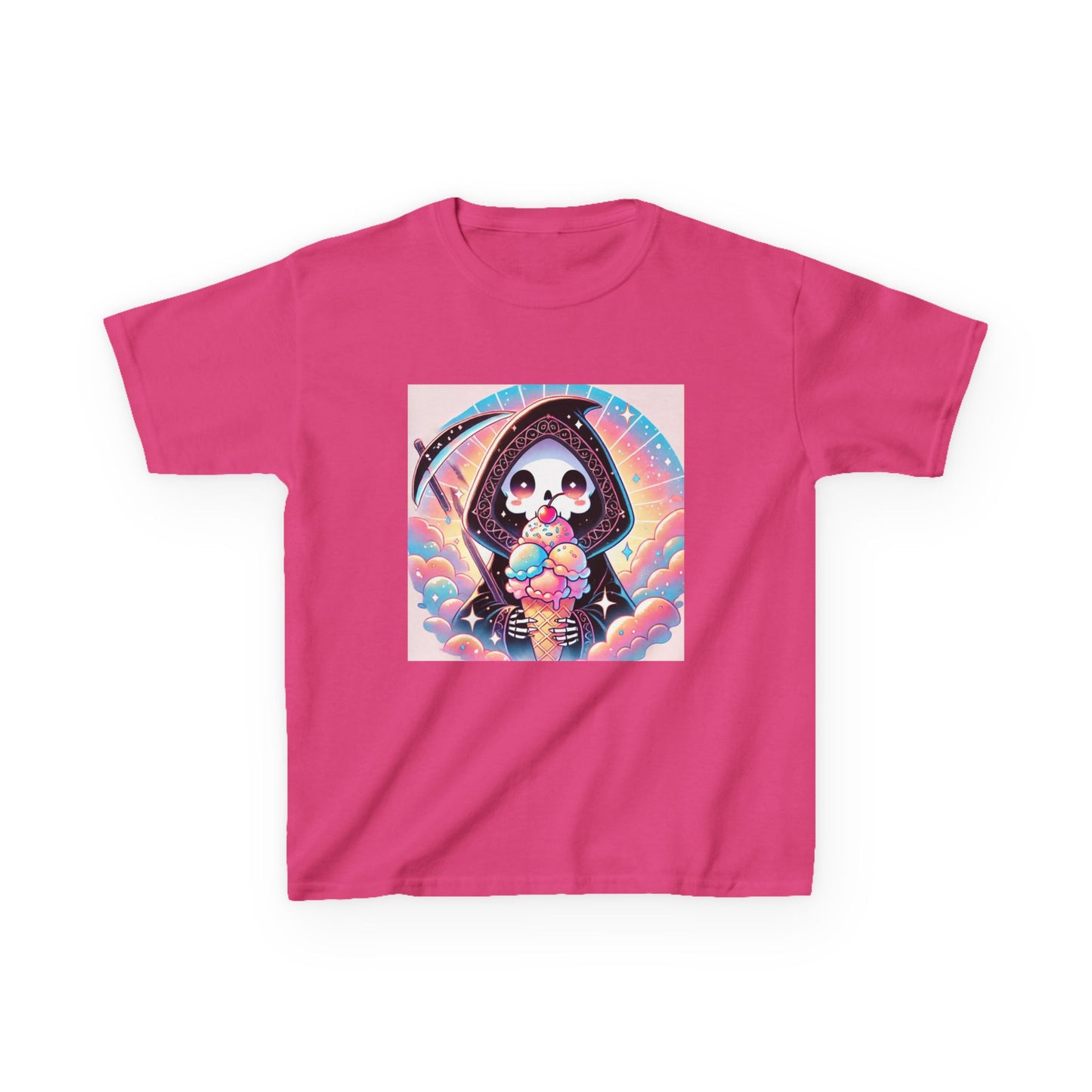 Grim Reaper Ice Cream Kawaii Anime Kids Short Sleeve Tee - Cute & Stylish Graphic T-Shirt - Fun Gift for Boys Girls!