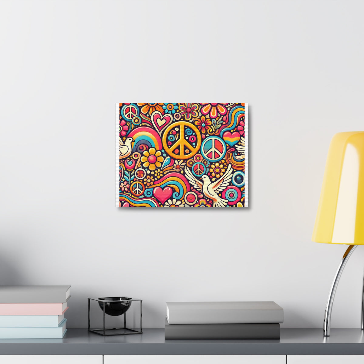 Colorful Peace Floral Pattern Canvas Wall Art