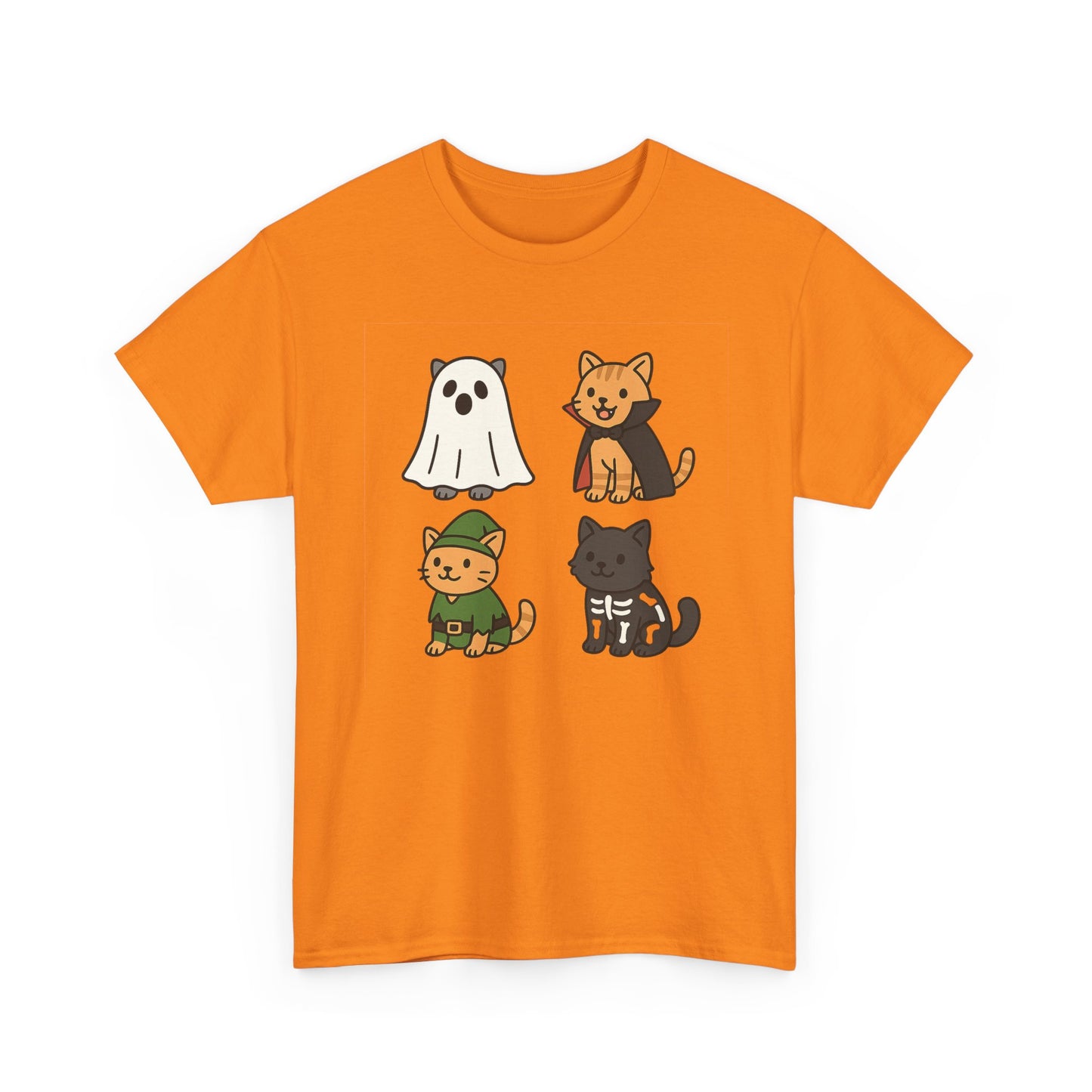 Cute Halloween Cat Tee, Unisex Heavy Cotton Tee, Casual Halloween Shirt, Pet Lover Gift, Fall Apparel, Cartoon Art,