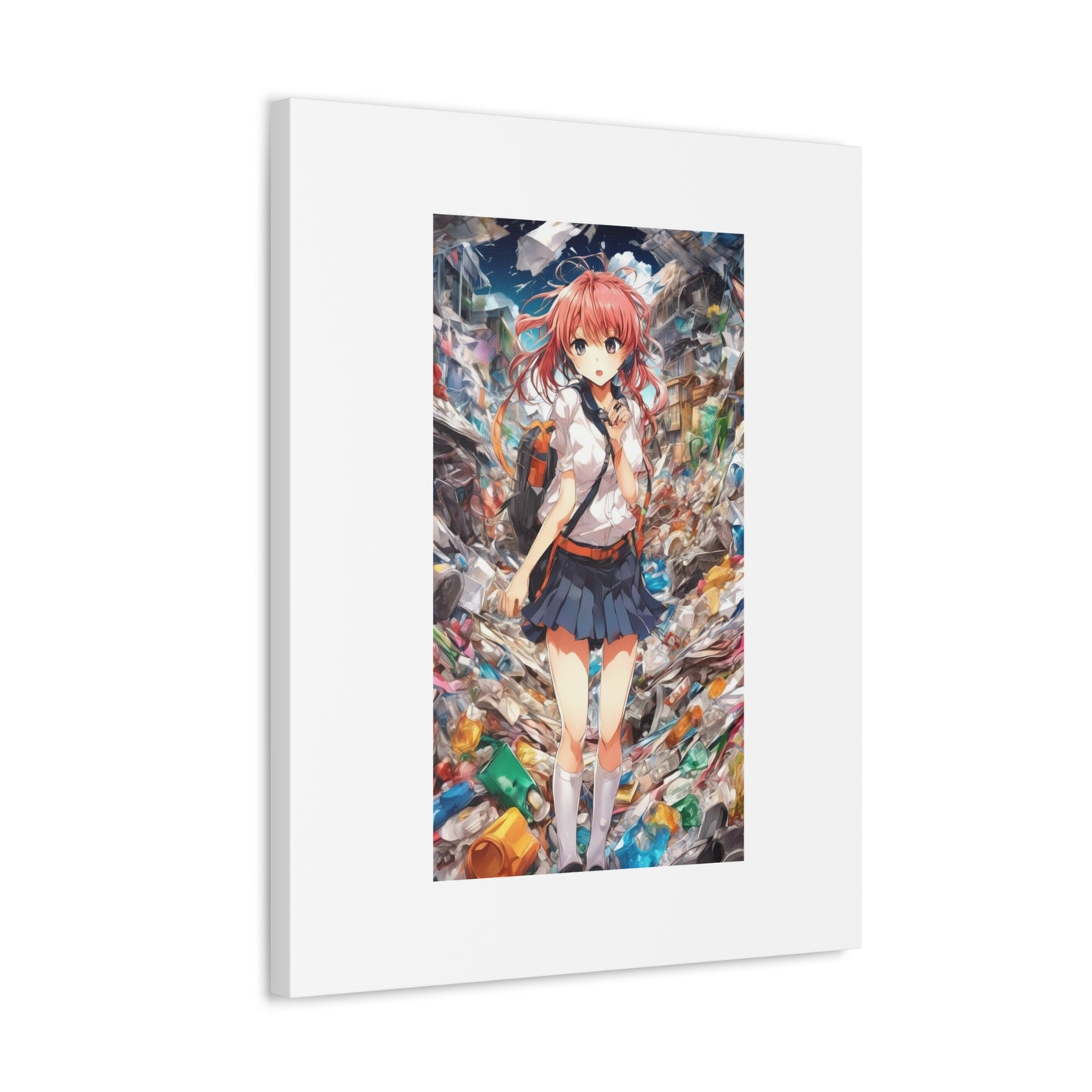 Recycling Day Anime Schoolgirl Eco Street Art Canvas