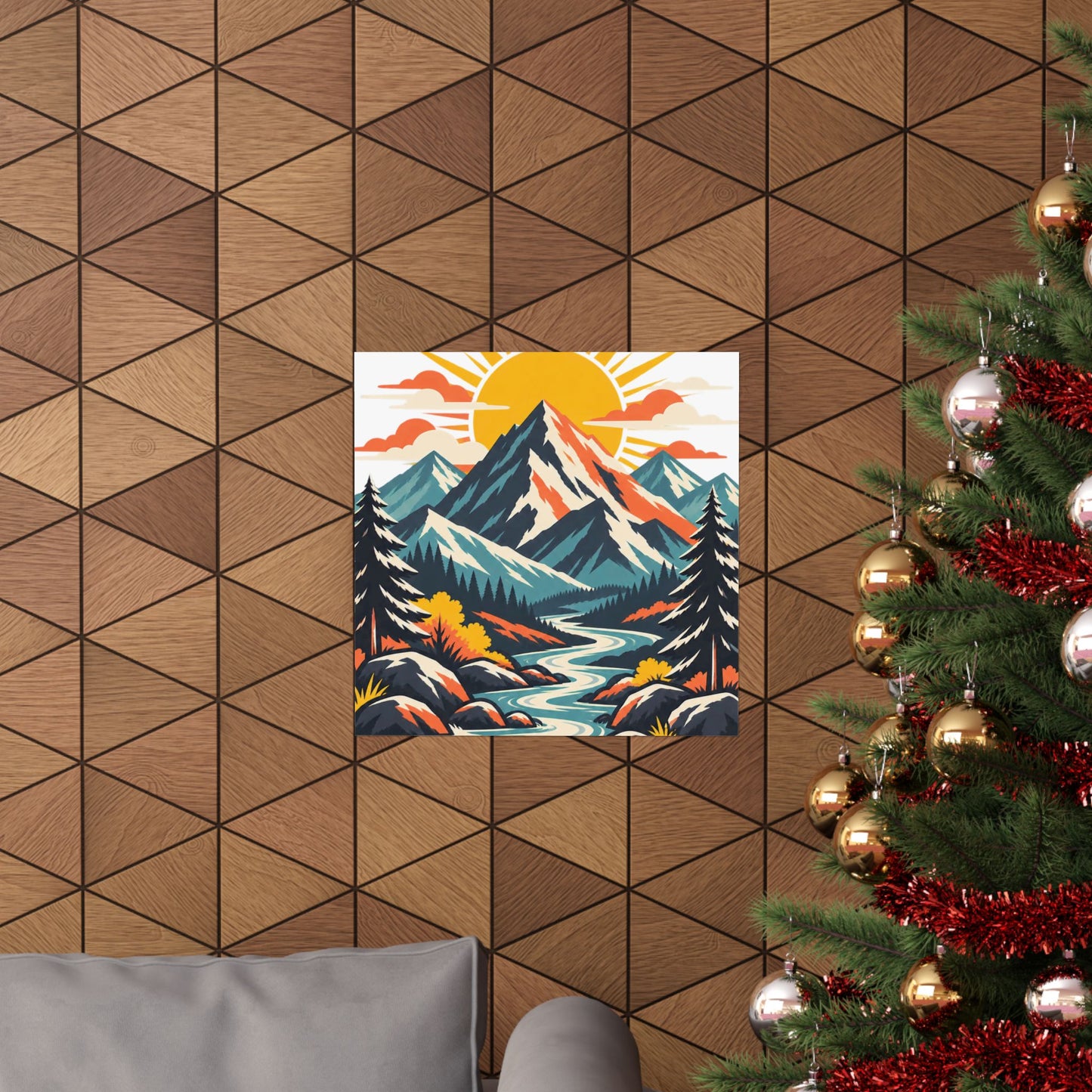 Alpine Sunrise River Mountain Adventure Art Poster