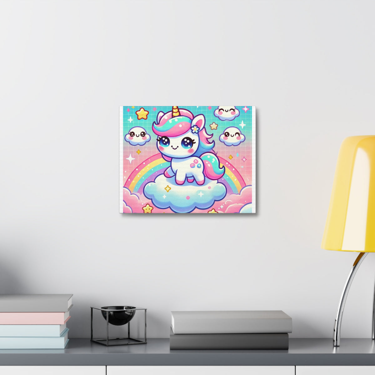 Pastel Rainbow Unicorn Cloud Kawaii Canvas Wall Art