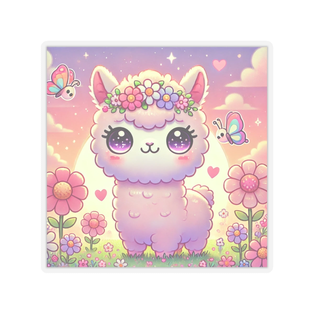 Pastel Floral Alpaca Garden Kawaii Sticker
