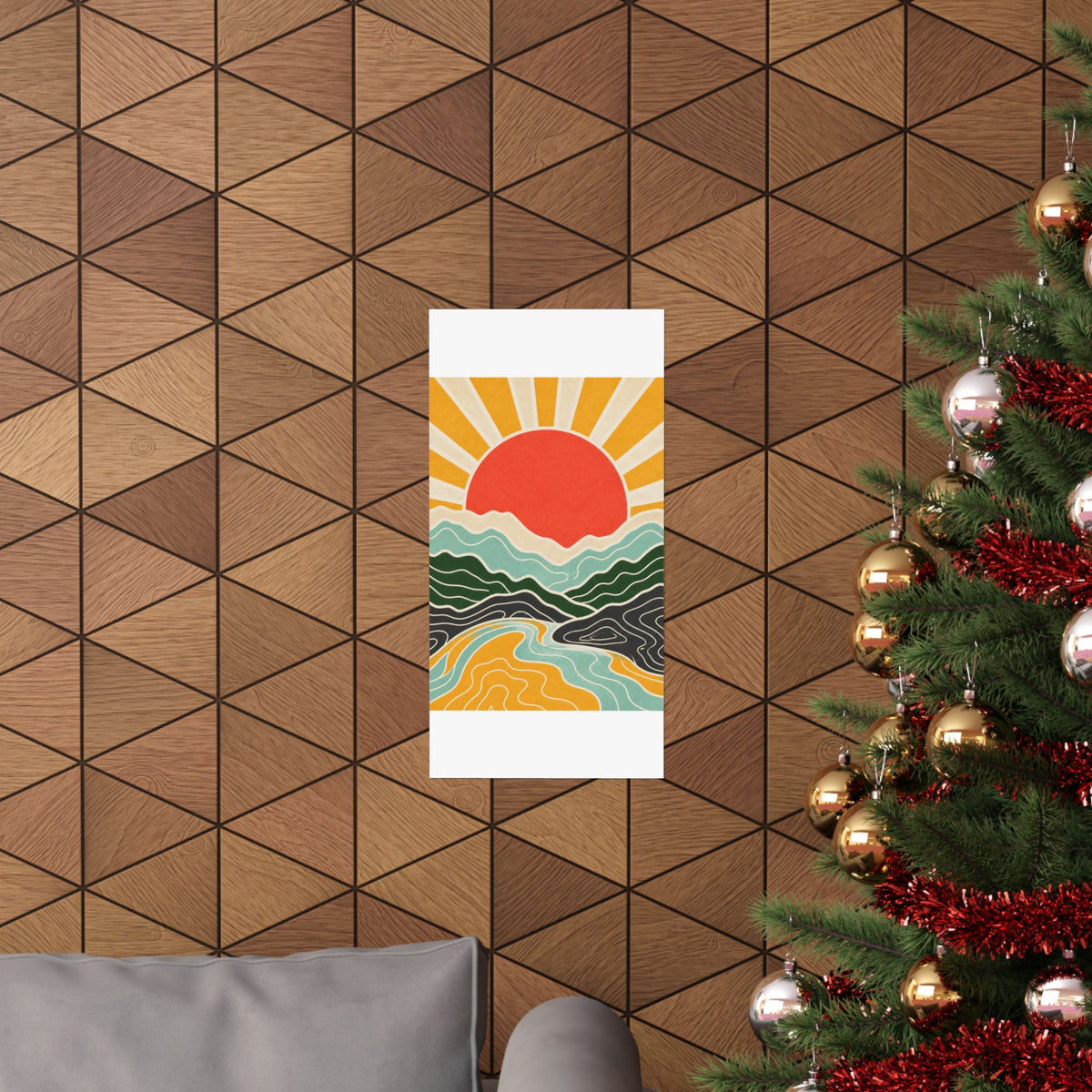 Topographic Sunrise Mid Century Mountain Art Poster