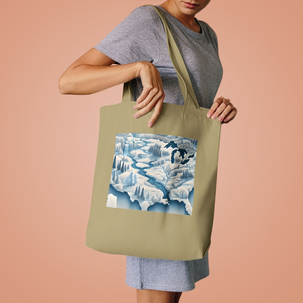 Winter USA Dreamscape Snowy Map Tote Bag Geography Travel Gift