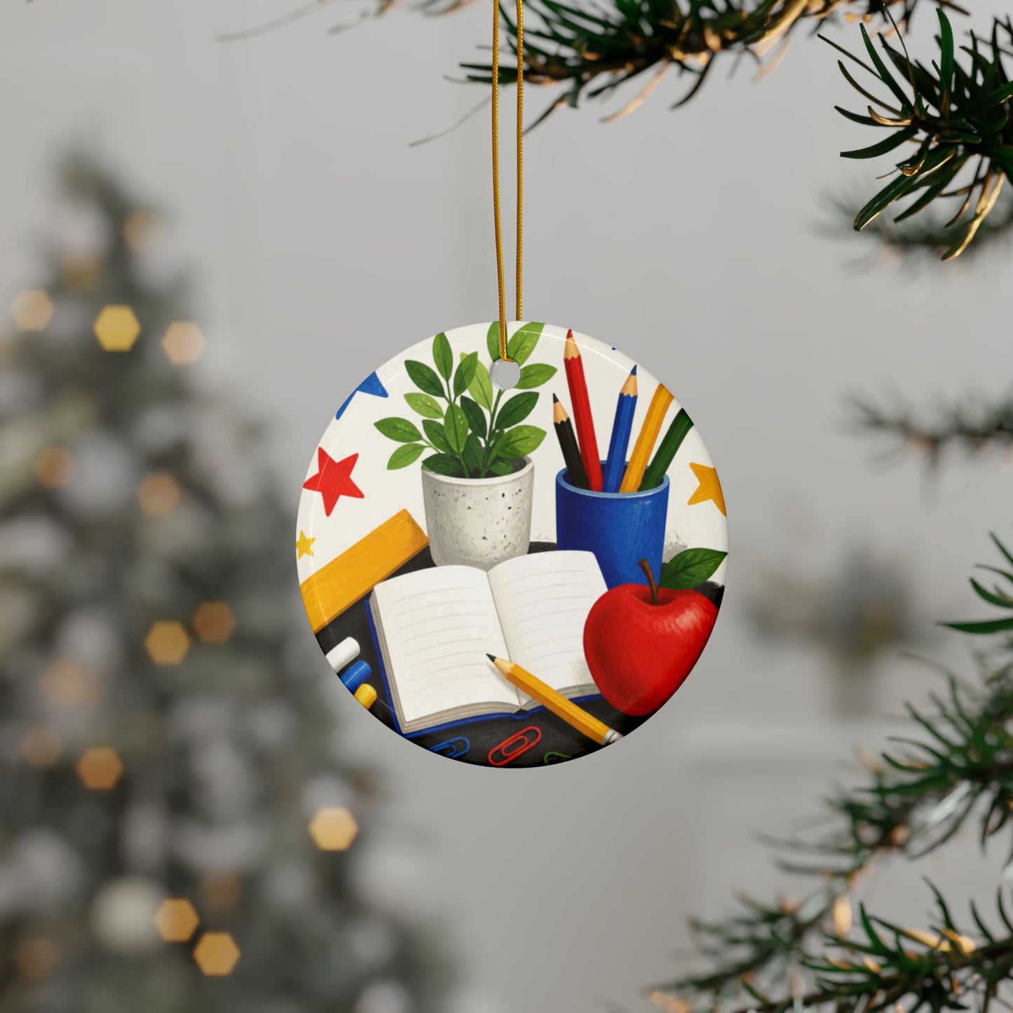 Colorful Classroom Supplies Teacher Appreciation Art Ceramic Ornament, Holiday K