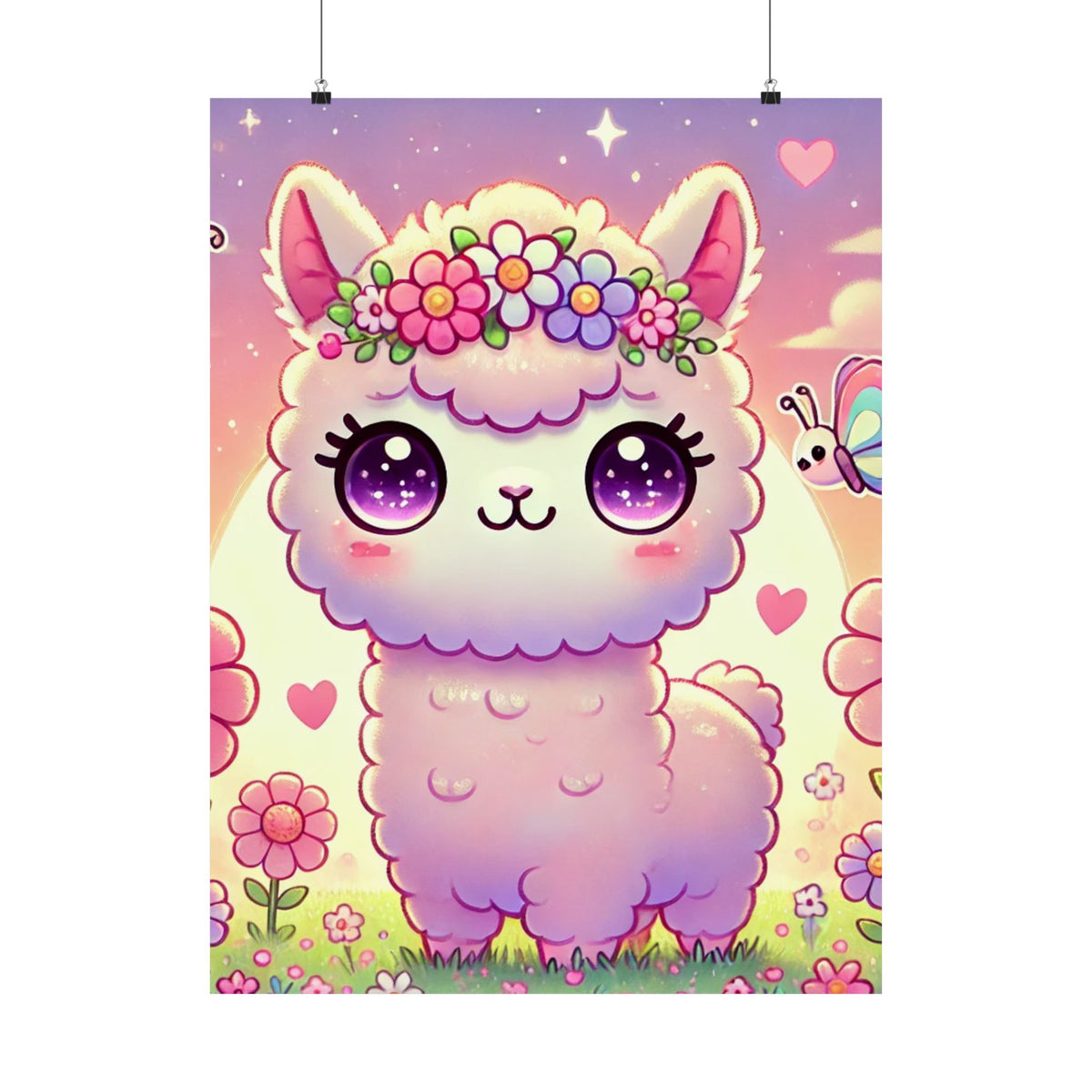 Pastel Floral Alpaca Garden Kawaii Wall Art Poster