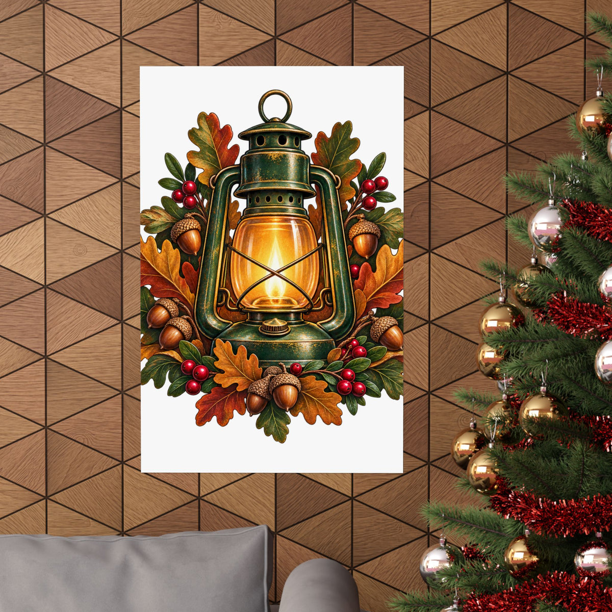 Autumn Oak Lantern and Acorns Poster