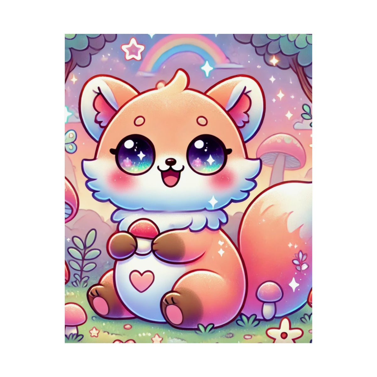 Pastel Woodland Fox Mushroom Kawaii Wall Art Poster