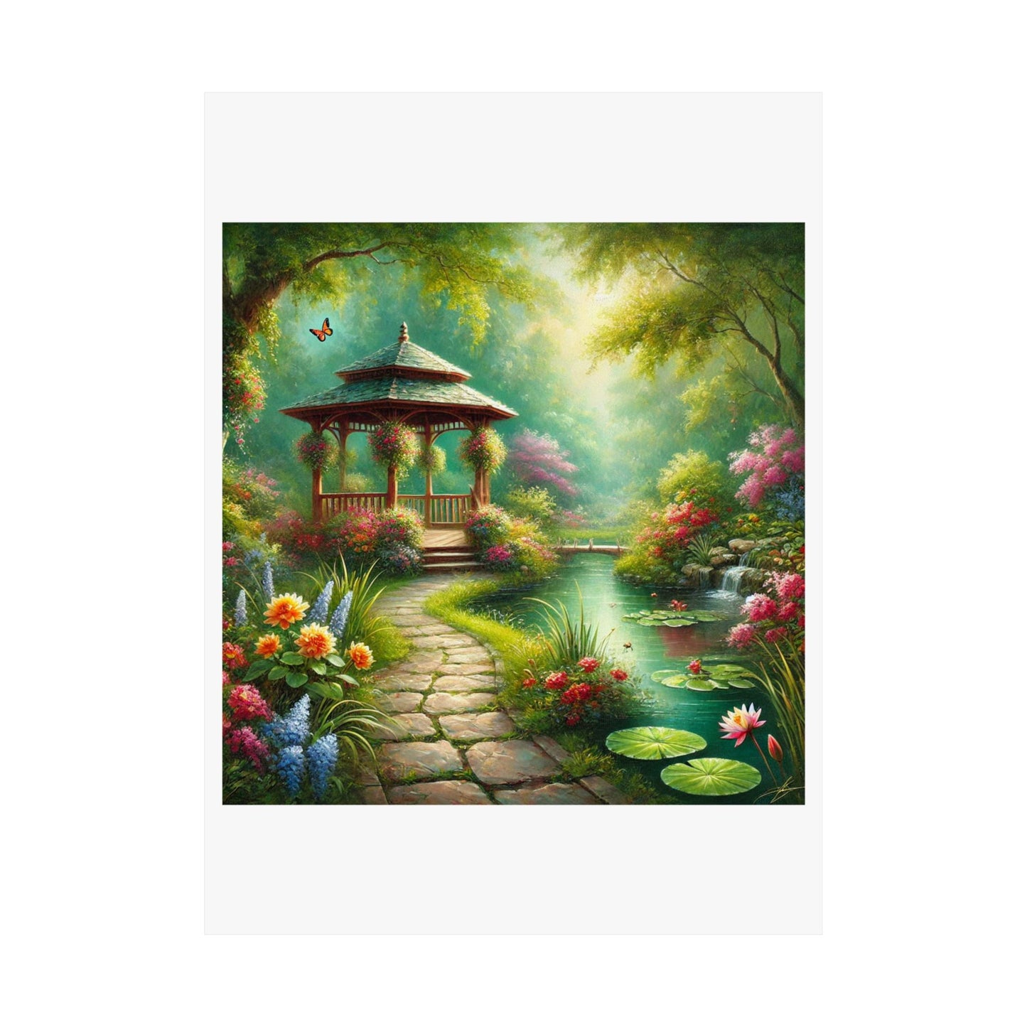 Spring Garden Gazebo Floral Landscape Poster