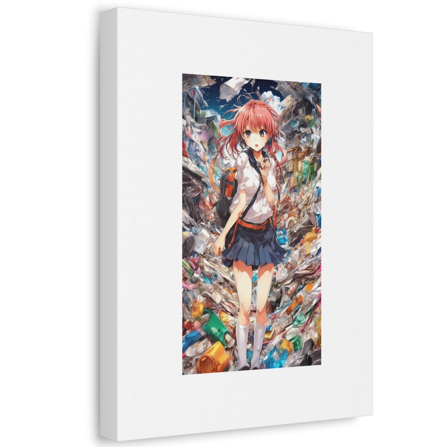 Recycling Day Anime Schoolgirl Eco Street Art Canvas