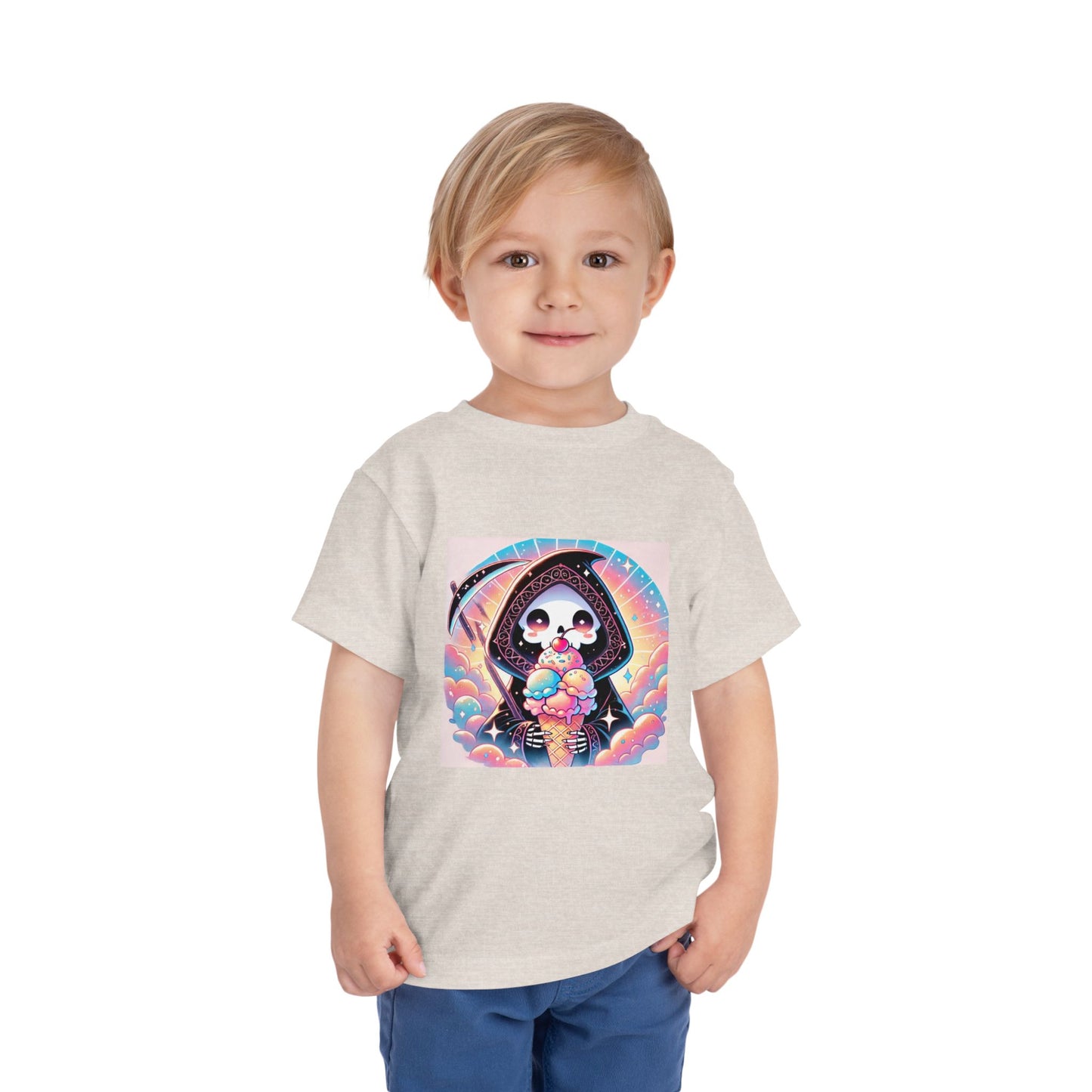 Grim Reaper with Ice Cream Kawaii Anime Toddler Tee - Adorable Short Sleeve Shirt for Kids - Fun & Stylish Gift Idea!