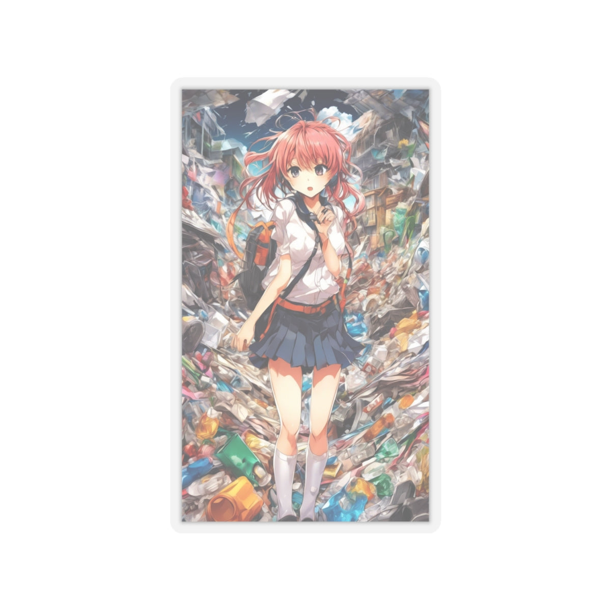 Recycling Day Anime Schoolgirl Eco Street Art Sticker