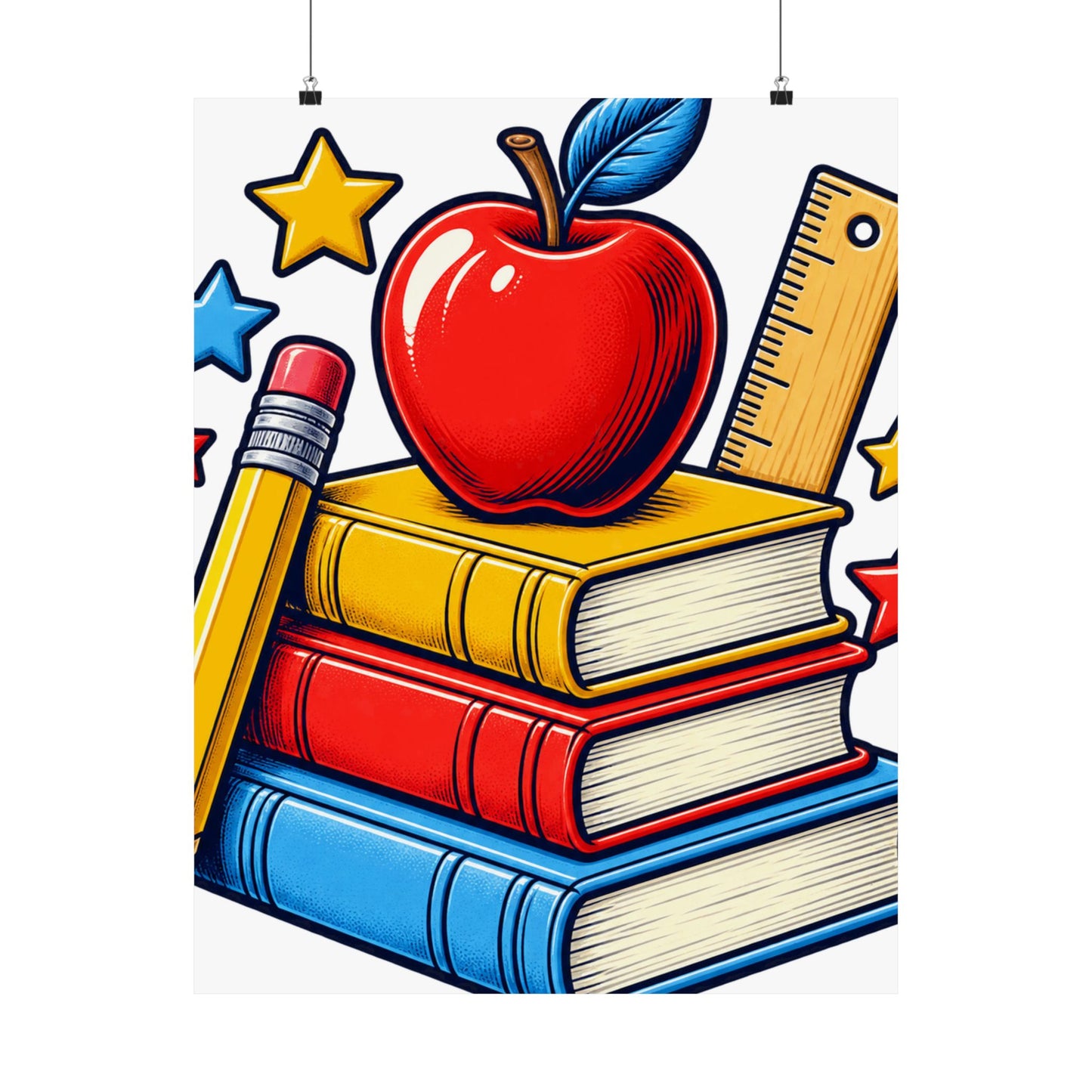 Retro School Books Apple Teacher Appreciation Art Poster