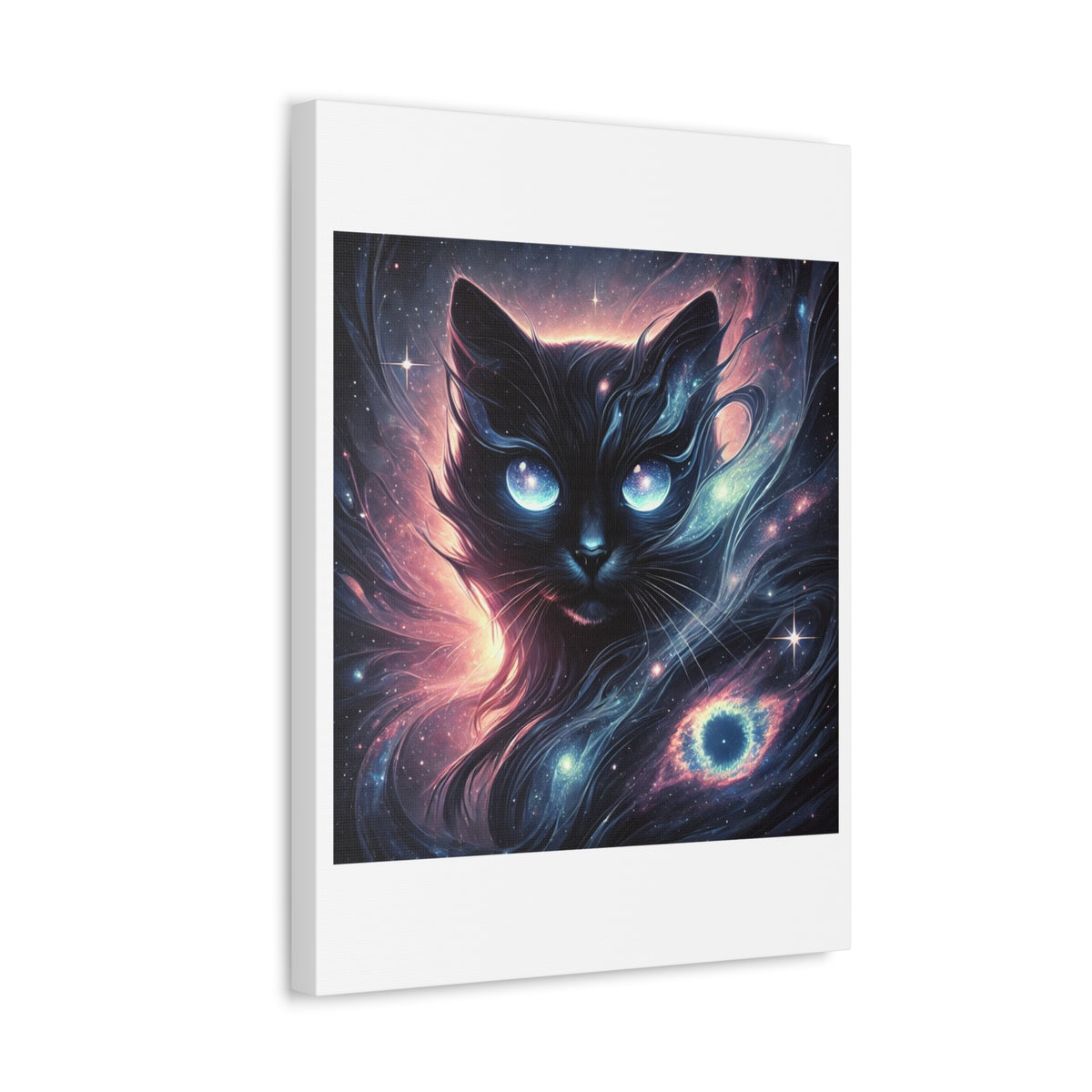 Cosmic Black Cat Galaxy Celestial Canvas Wall Art