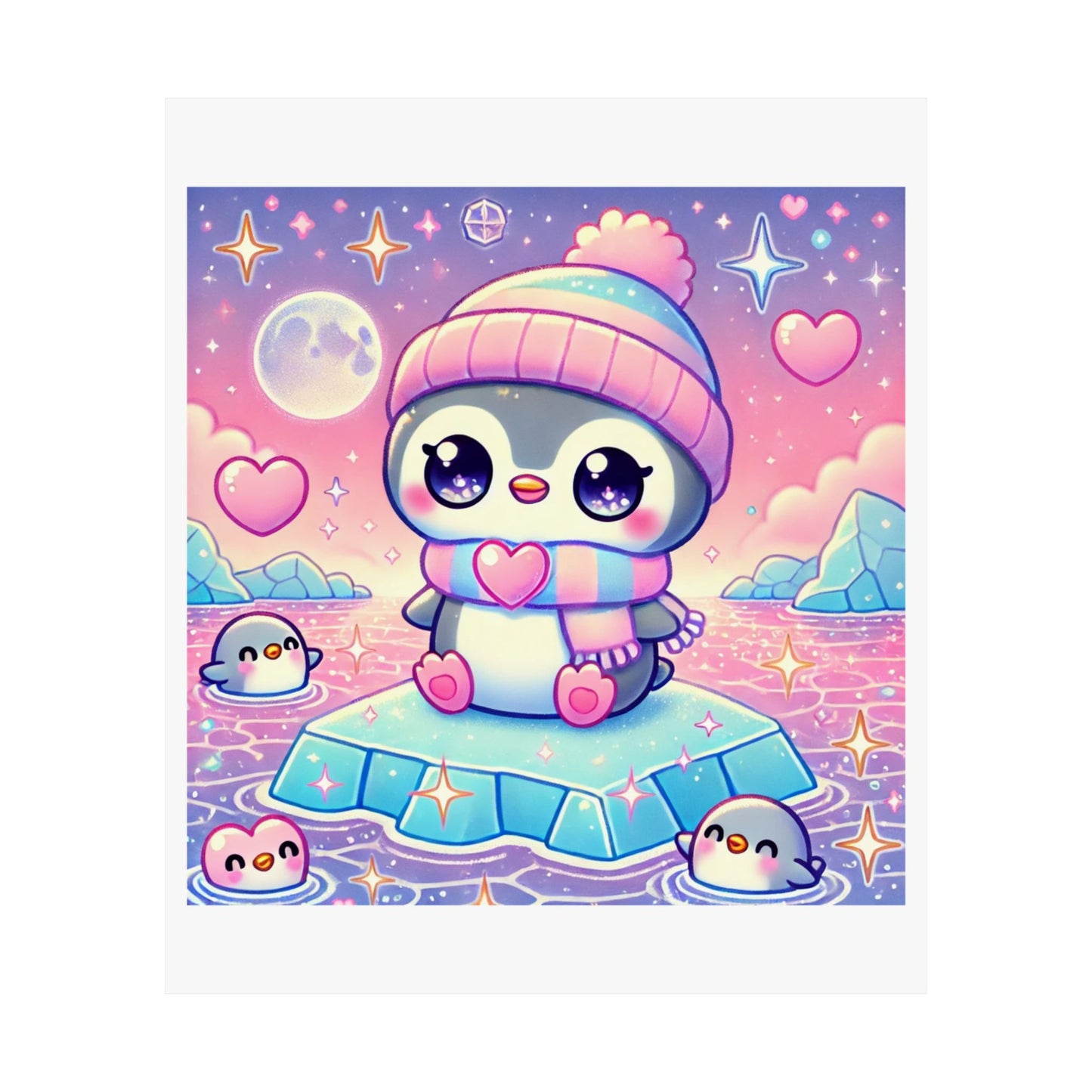 Cute Winter Penguin Ice Floe Kawaii Art Poster