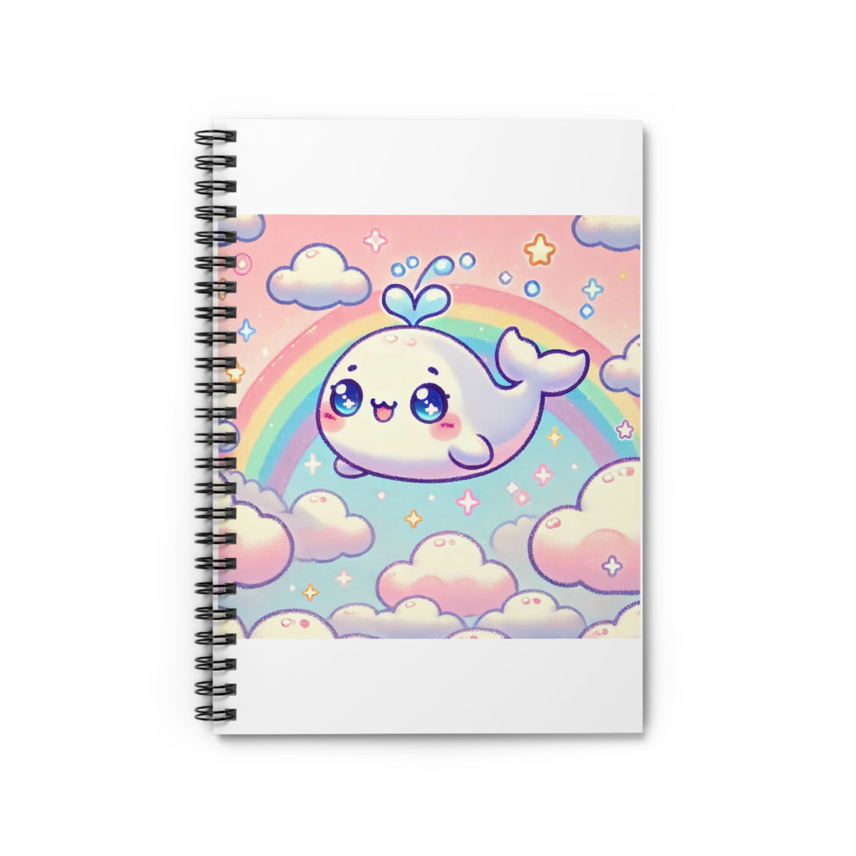 Kawaii Rainbow Whale Pastel Cloud Spiral Notebook