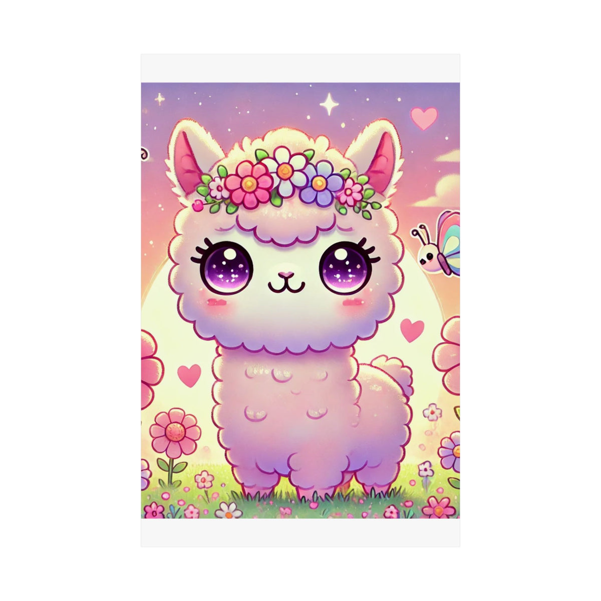 Pastel Floral Alpaca Garden Kawaii Wall Art Poster