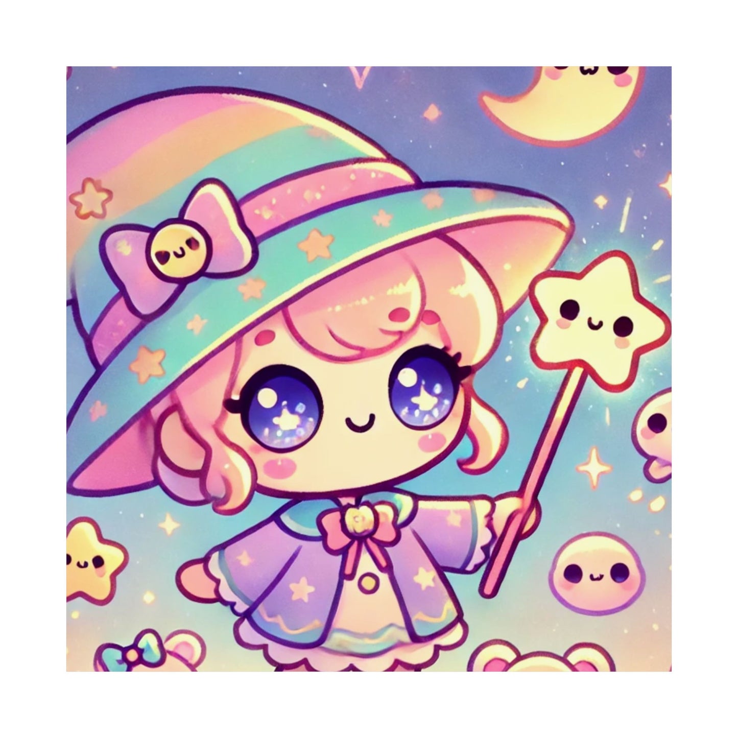 Kawaii Moon Wand Pastel Fantasy Wall Art Poster